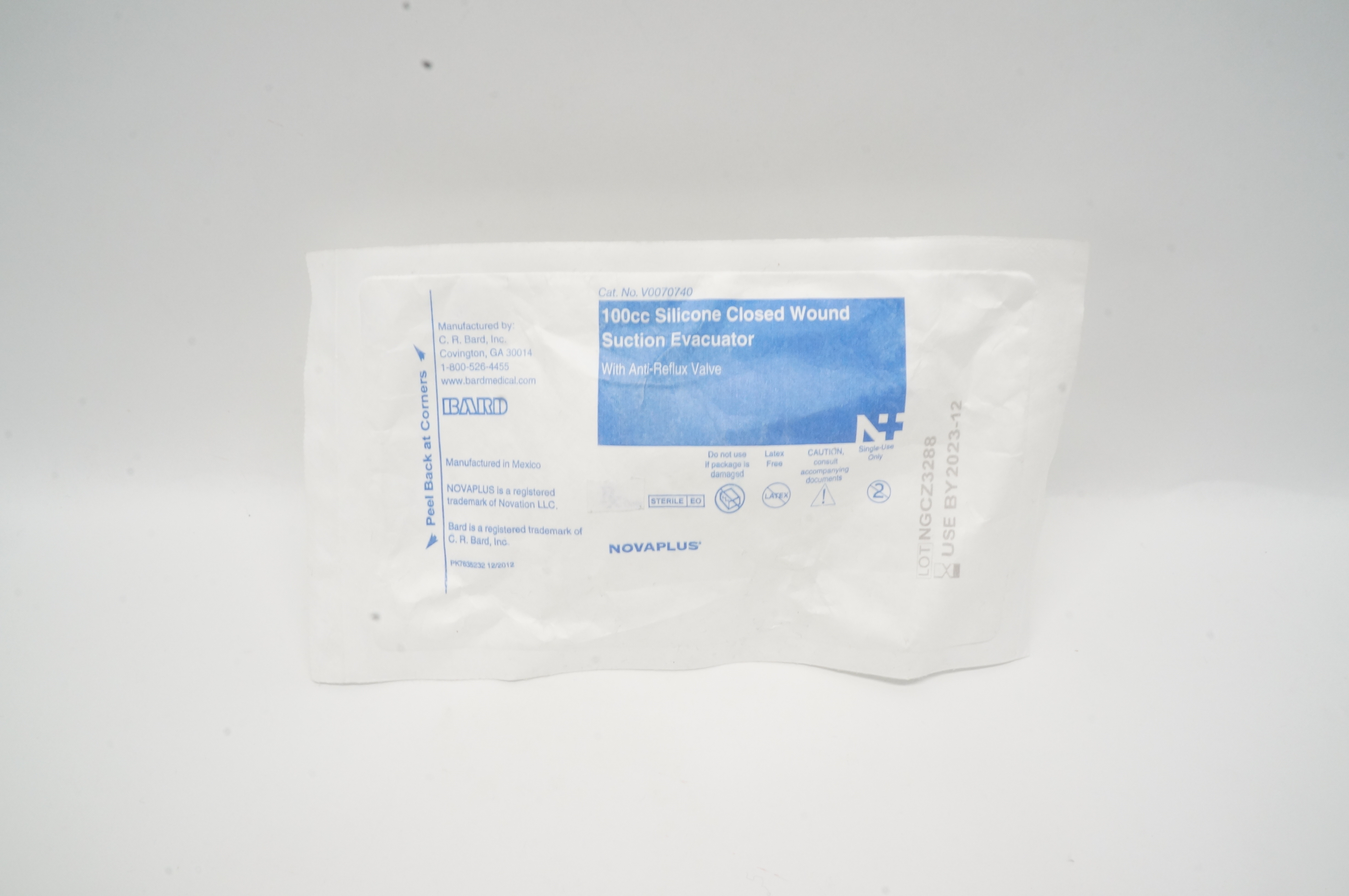 Bard V0070740 Novaplus 100cc Silicone Closed Wound Suction Evacuator