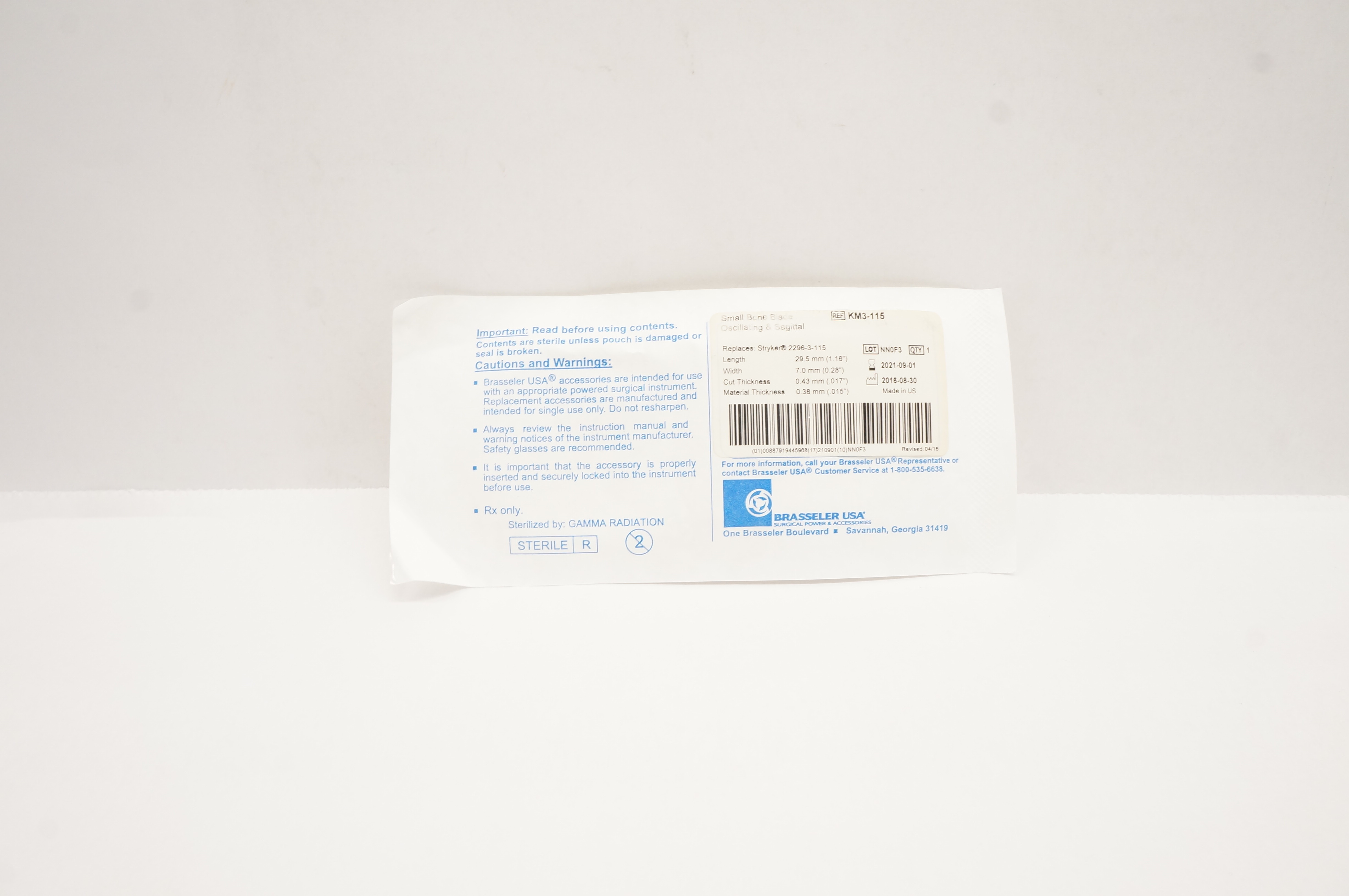 Brasseler KM3-115 Small Bone Blade Oscillating & Sagittal 1.16inch x 0.28inch(x)