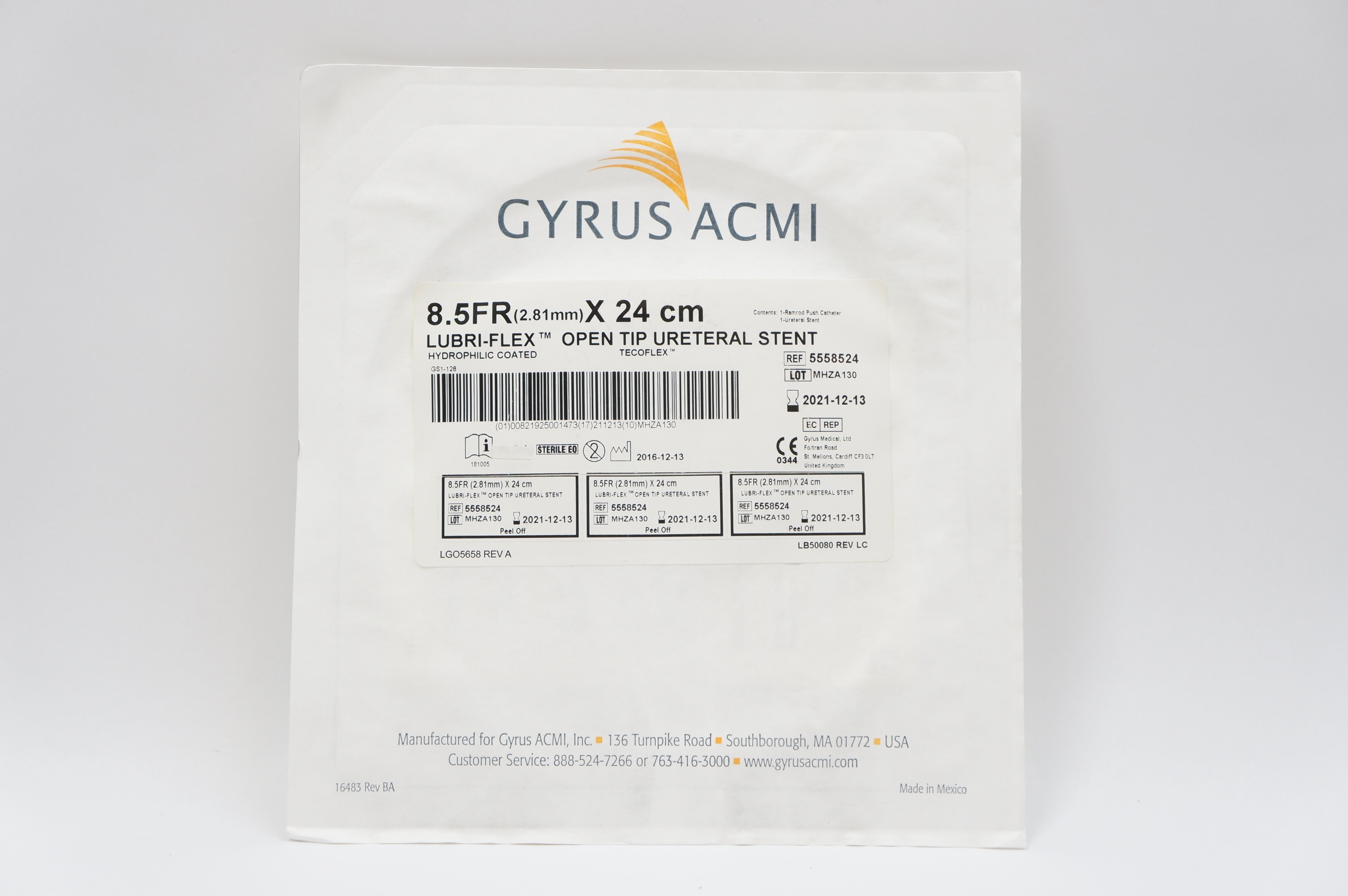 Gyrus Acmi 5558524 Lubri-Flex Open Tip Ureteral Stnt, 8.5 Fr x 24 cm