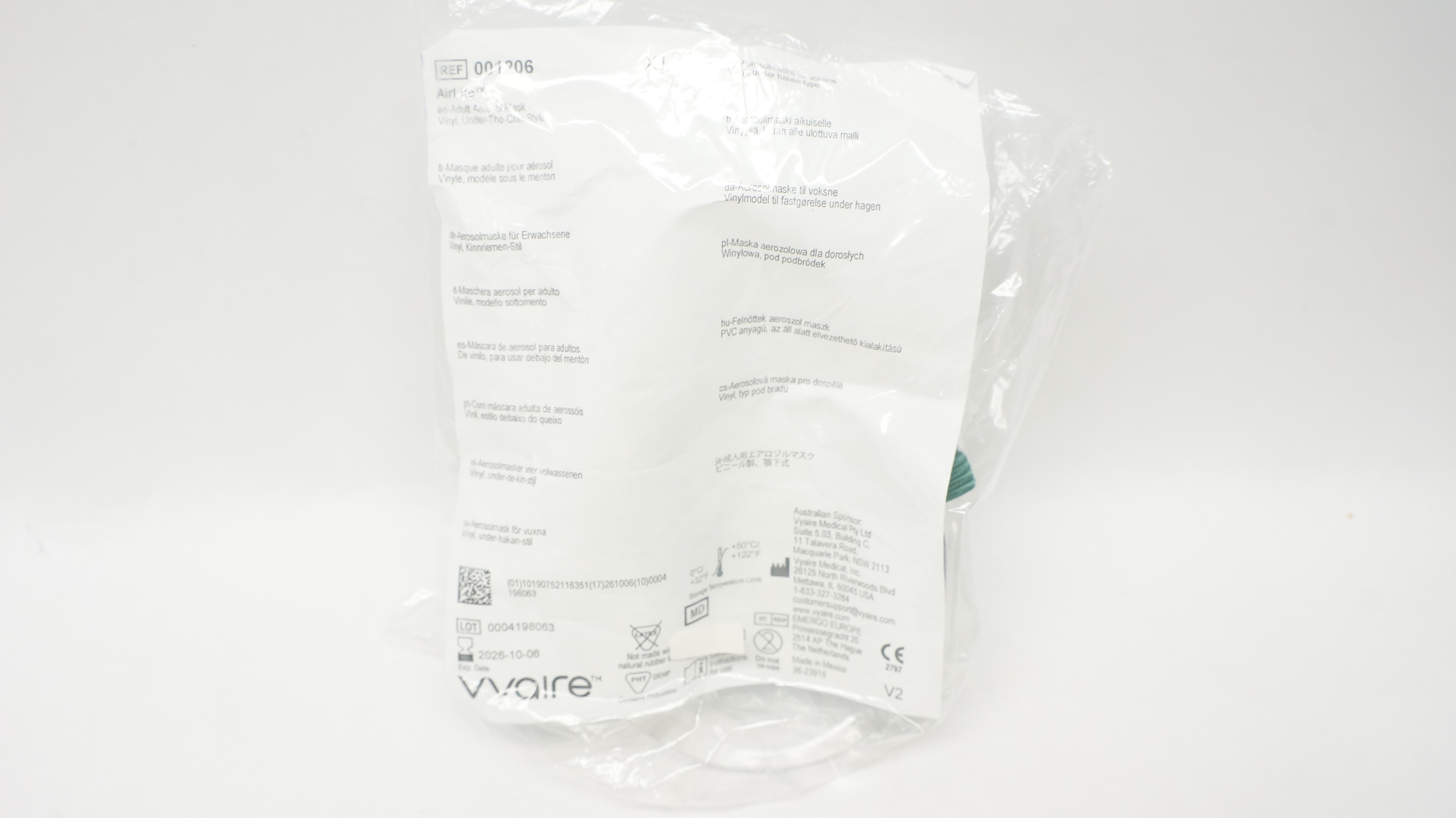 Vyaire 001206 AirLife Adult Aerosol Mask Vinyl Under-The-Chin Style