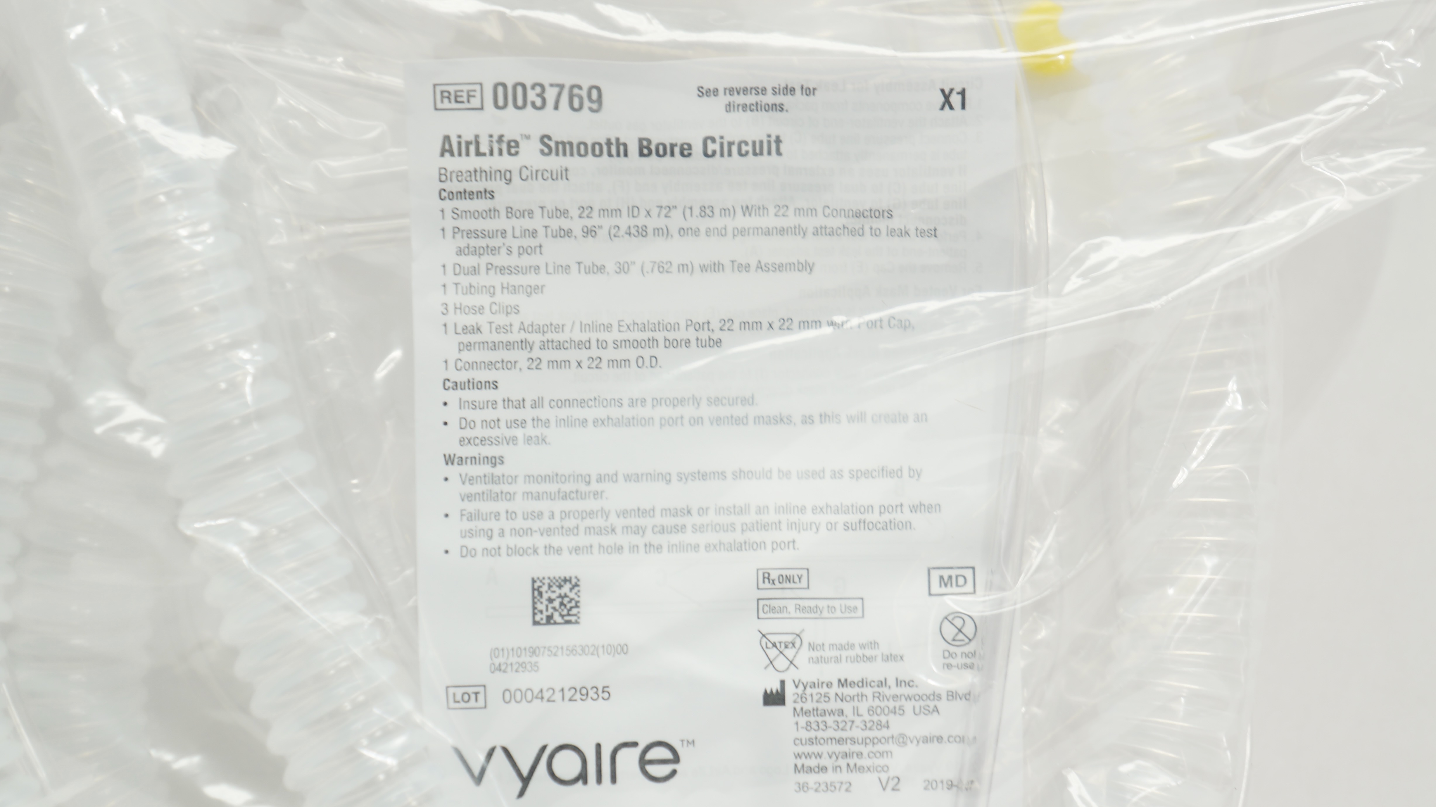 Vyaire 003769 AirLife Smooth Bore Breathing Circuit