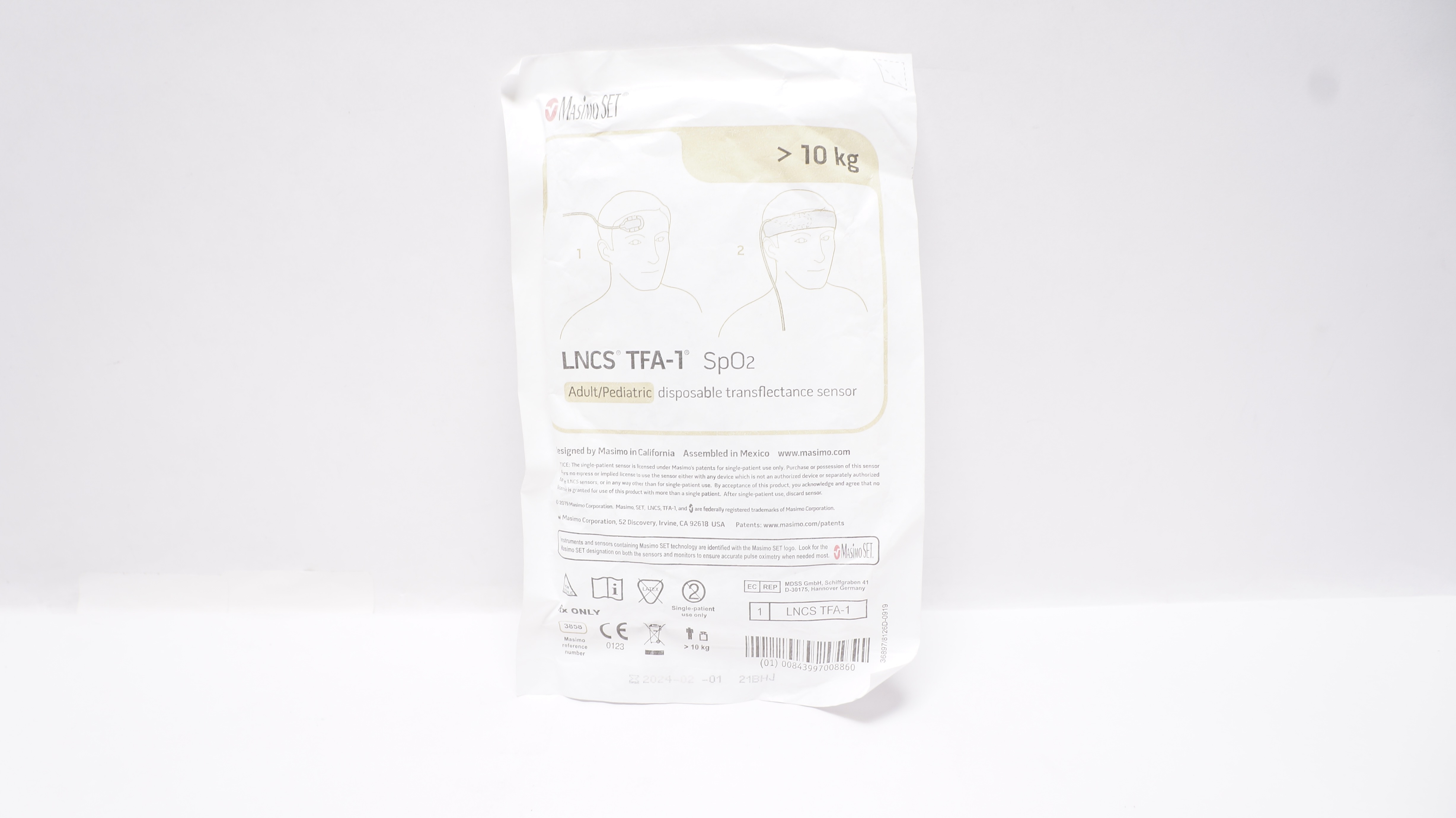 Masimo 3858 LNCS TFA-1 Adult/Pediatric Disposable Transflectance Sensor >10kg