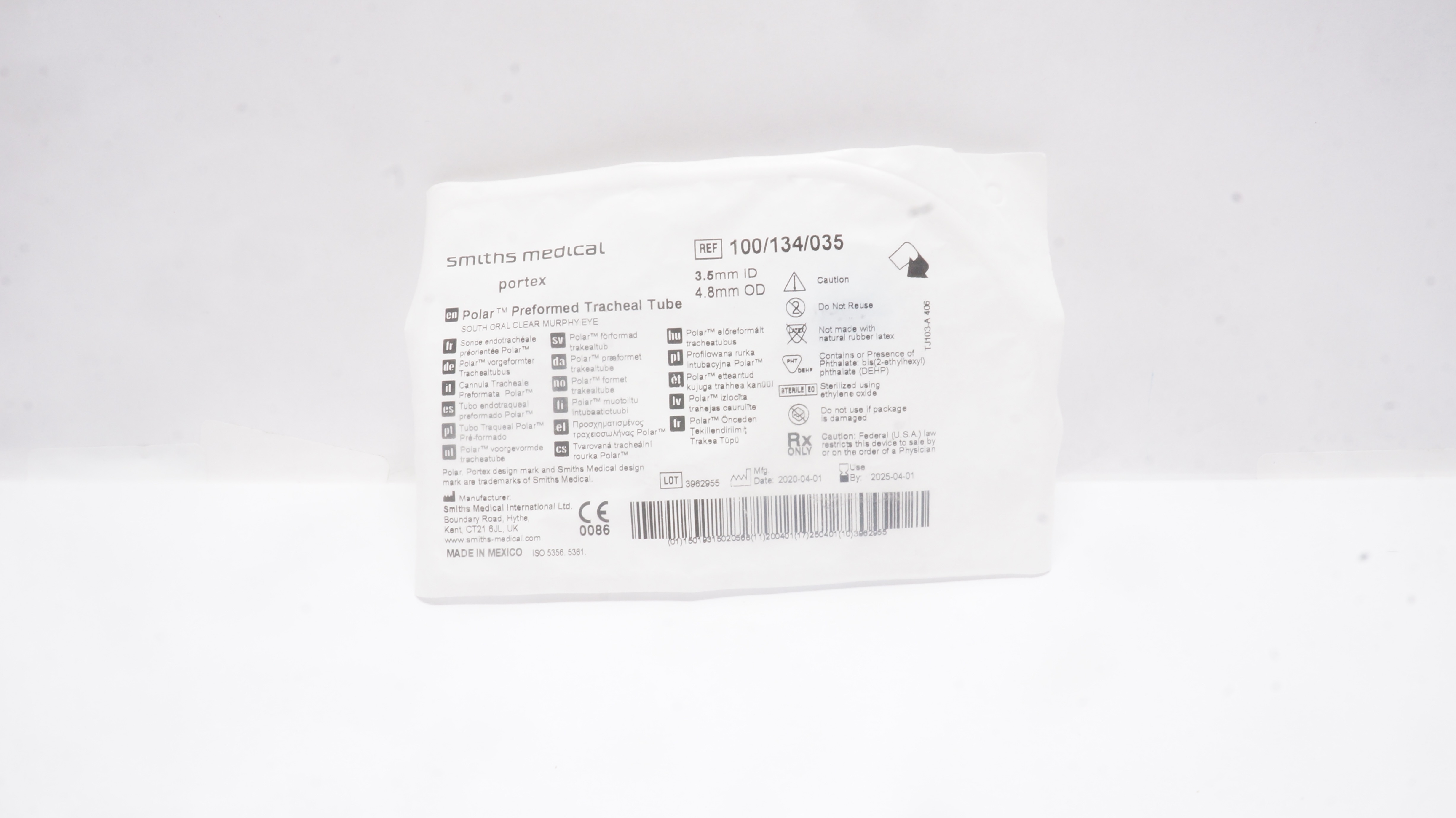 Smiths Medical 100/134/035 Polar Preformed Tracheal Tube 3.5mm x 4.8mm