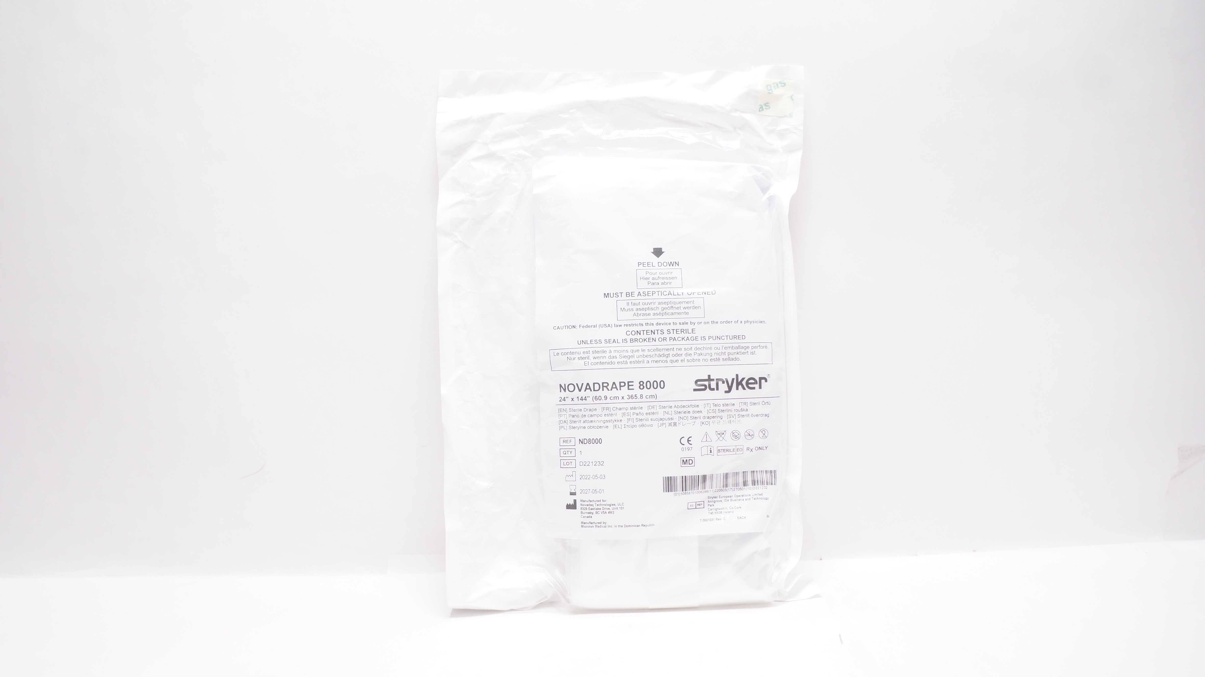 Microtek ND8000 Stryker NOVADRAPE 8000 Sterile Drape 24inch x 144inch