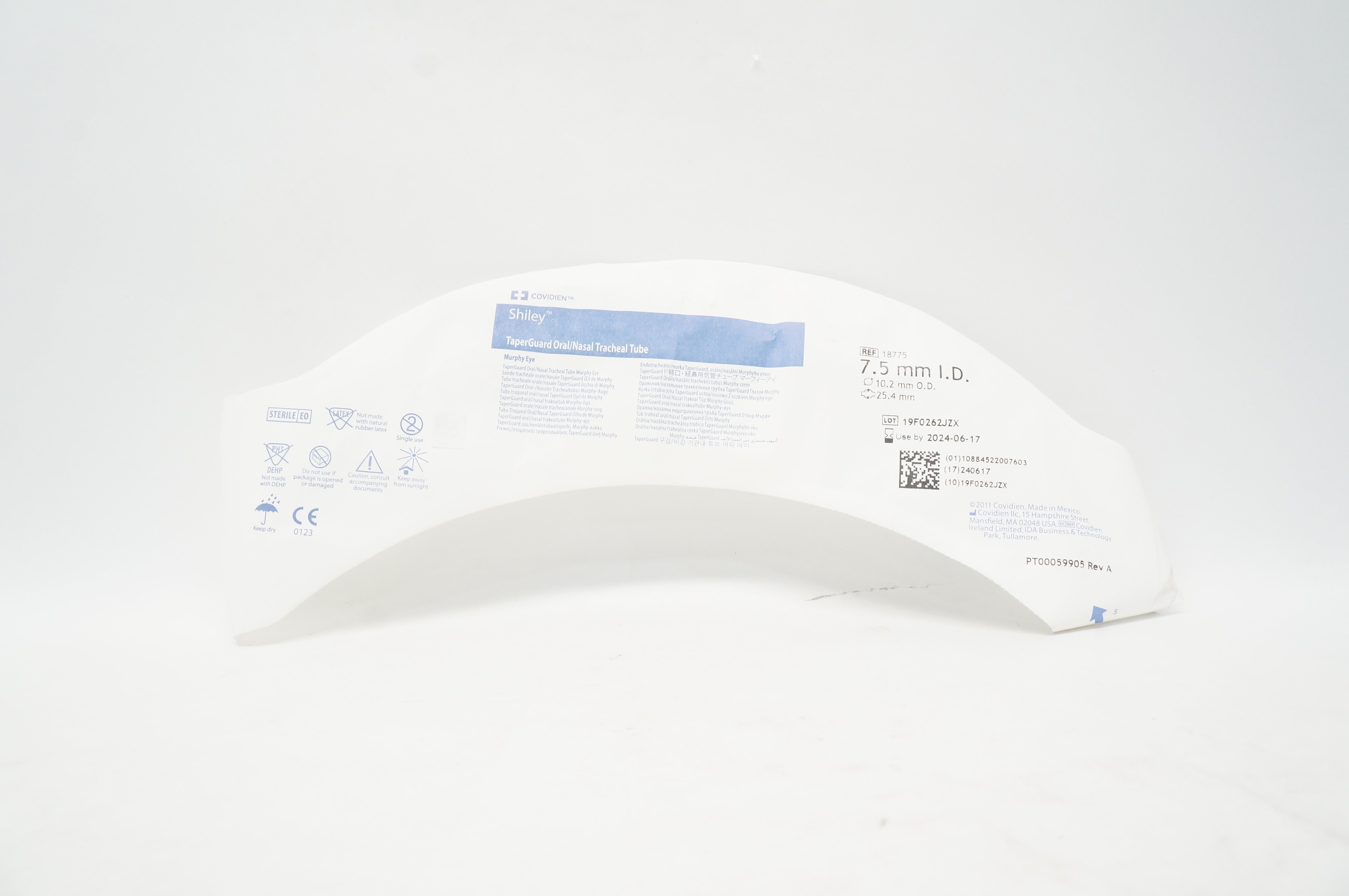 Covidien 18775 Shiley TaperGuard Oral/Nasal Tracheal Tube 7.5mm ID, 10.2mm OD