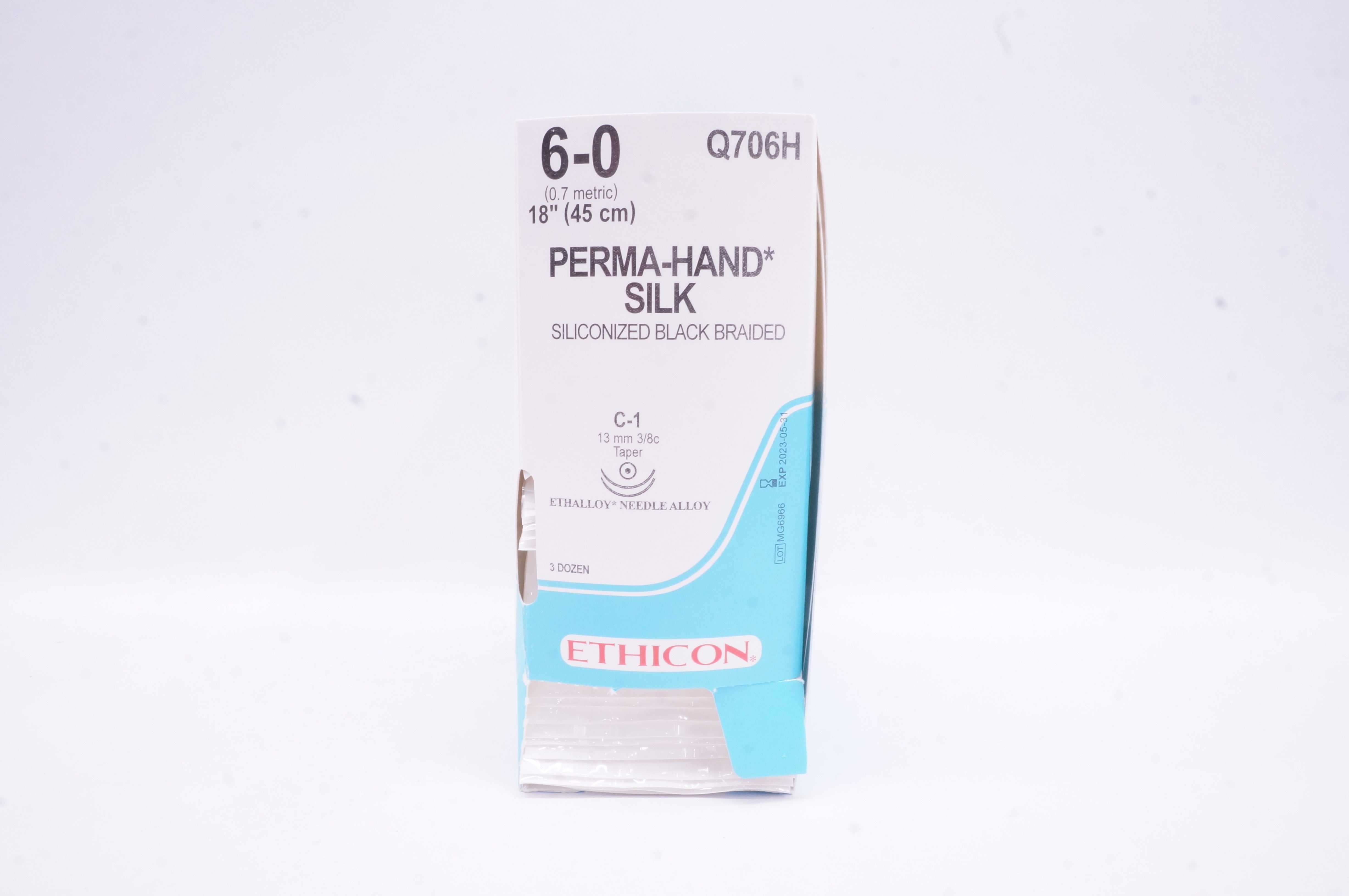 Ethicon Q706H 6-0 Perma-Hand Silk Stre C-1 13mm 3/8c Taper, 18 inch - Box of 36