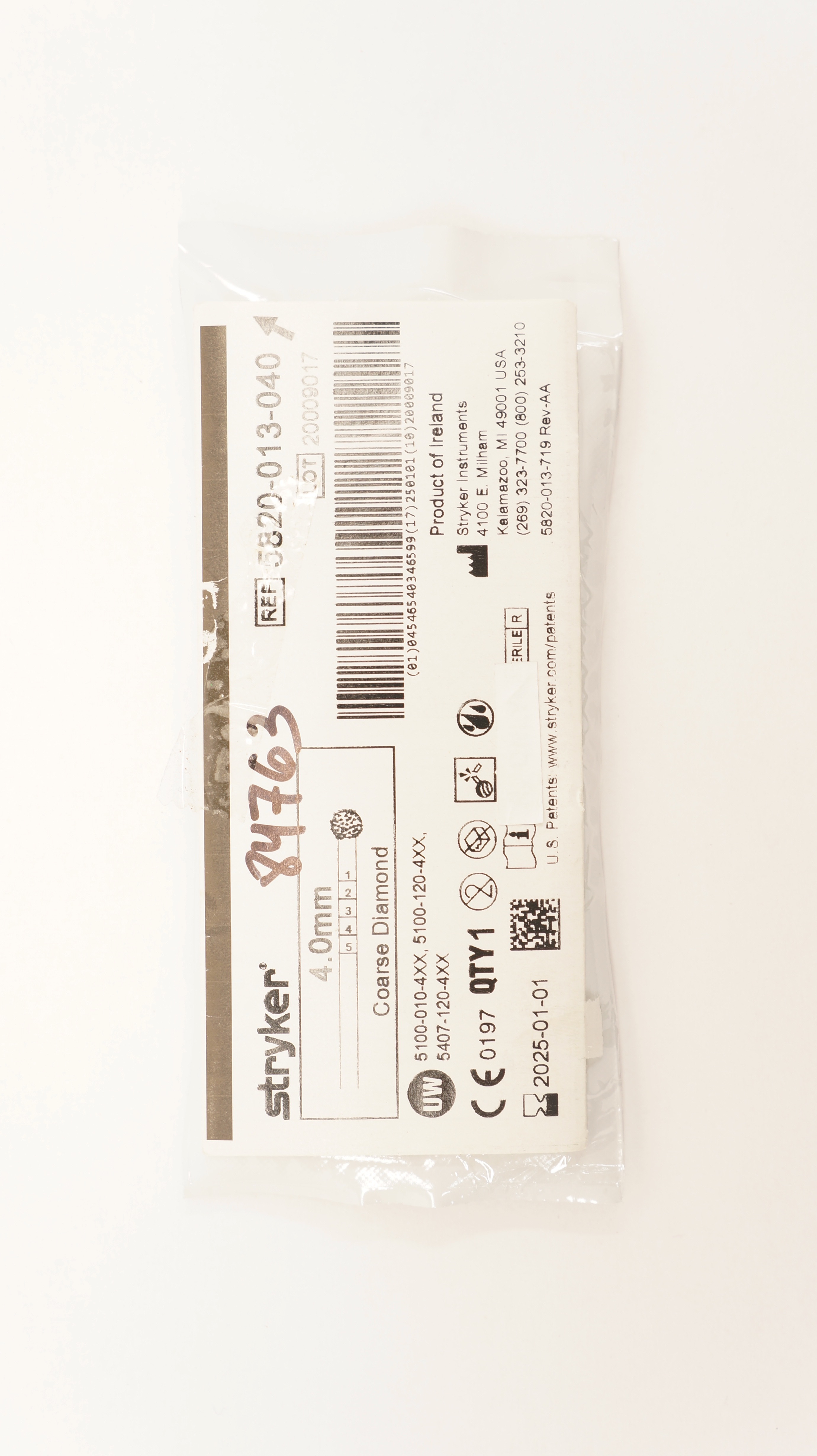 Stryker 5820-013-040 Round Diamond Bur Coarse 4.0mm