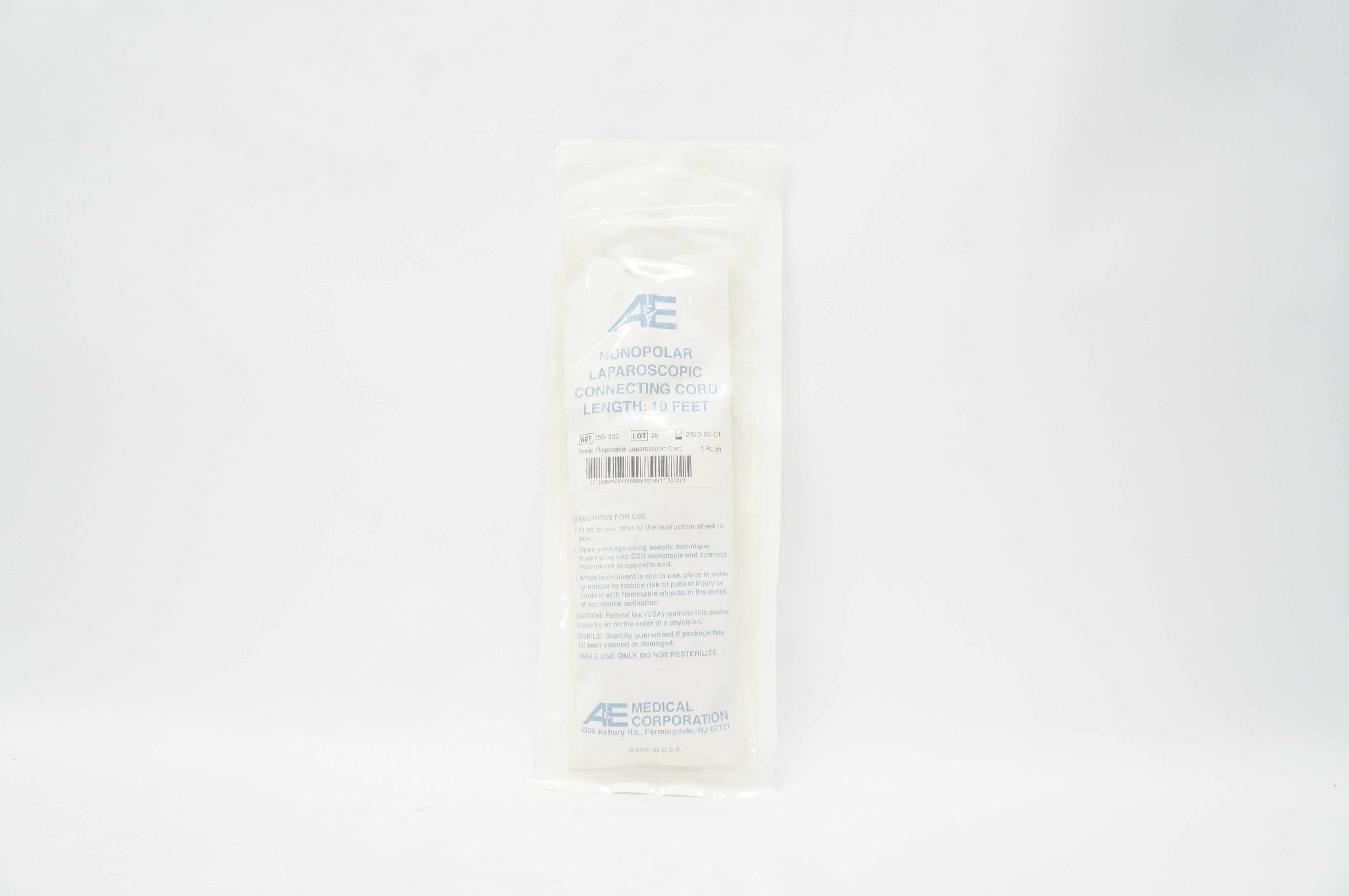 AE Medical 050-302 Monopolar Laparoscopic Connecting Cord Length 10 Feet