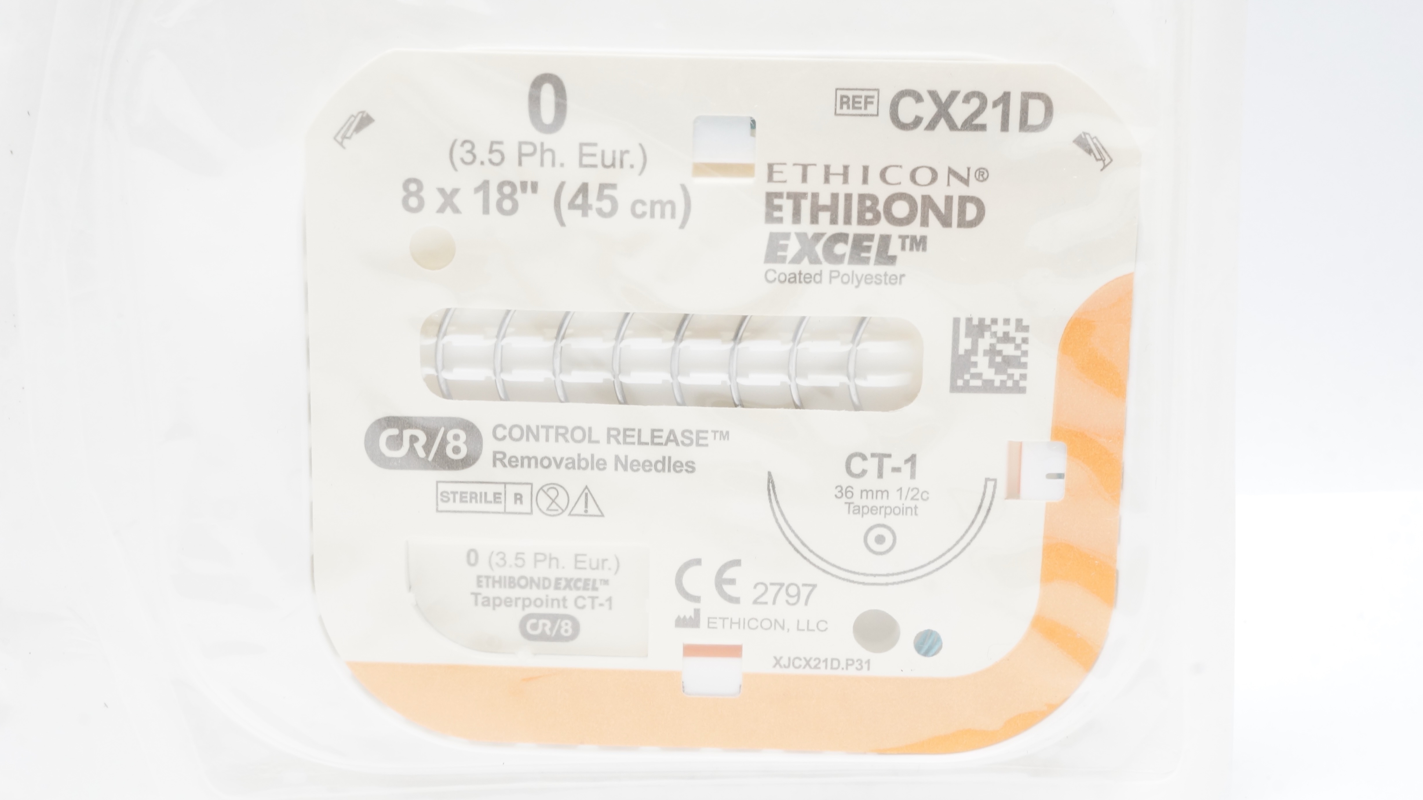 Ethicon CX21D 0 Ethibond Excel Polyester Stre CT-1 36mm 1/2c Taperpoint 18inch