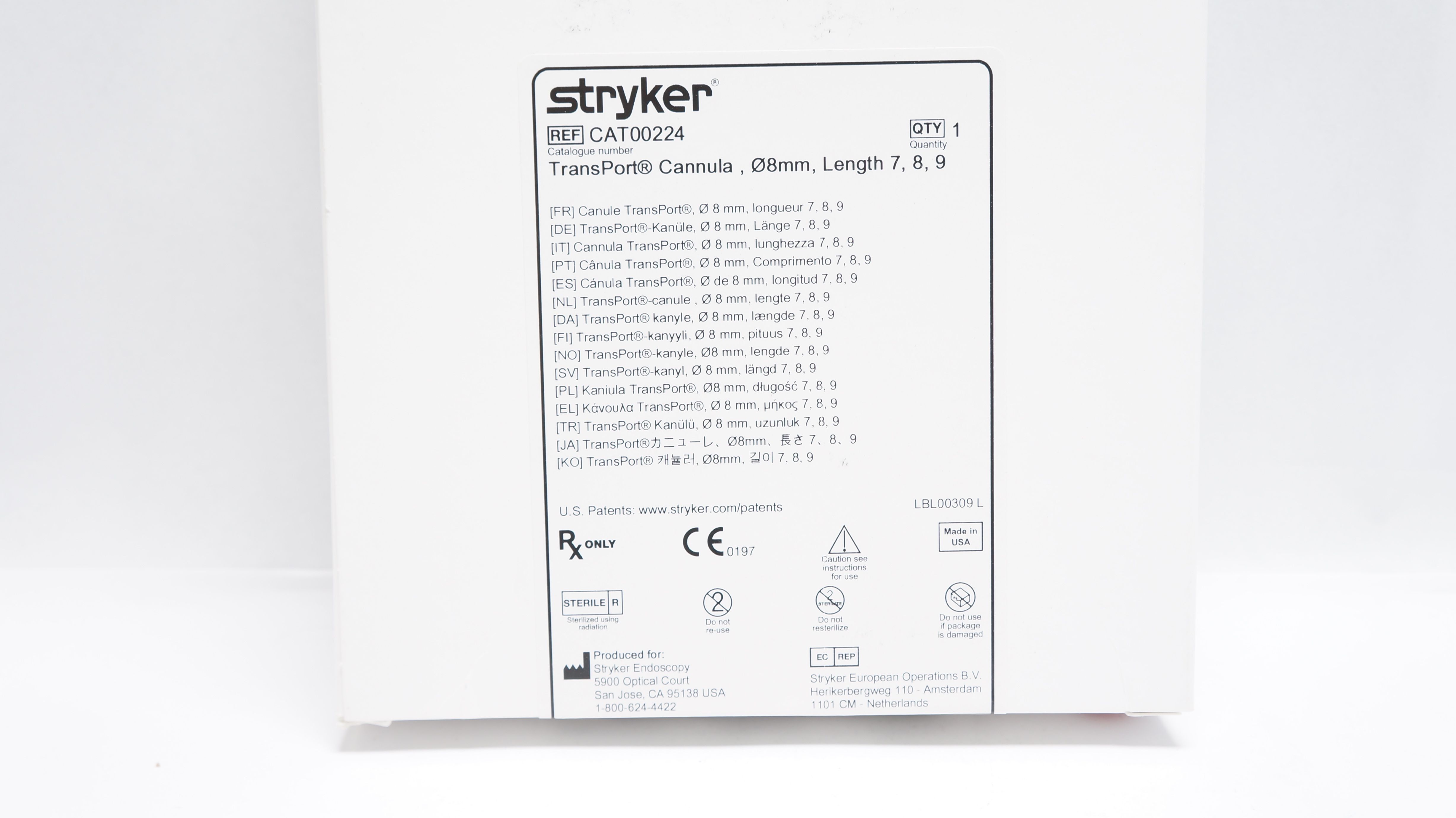 Stryker CAT00224 TransPort Cannula 8mm, Length 7, 8, 9