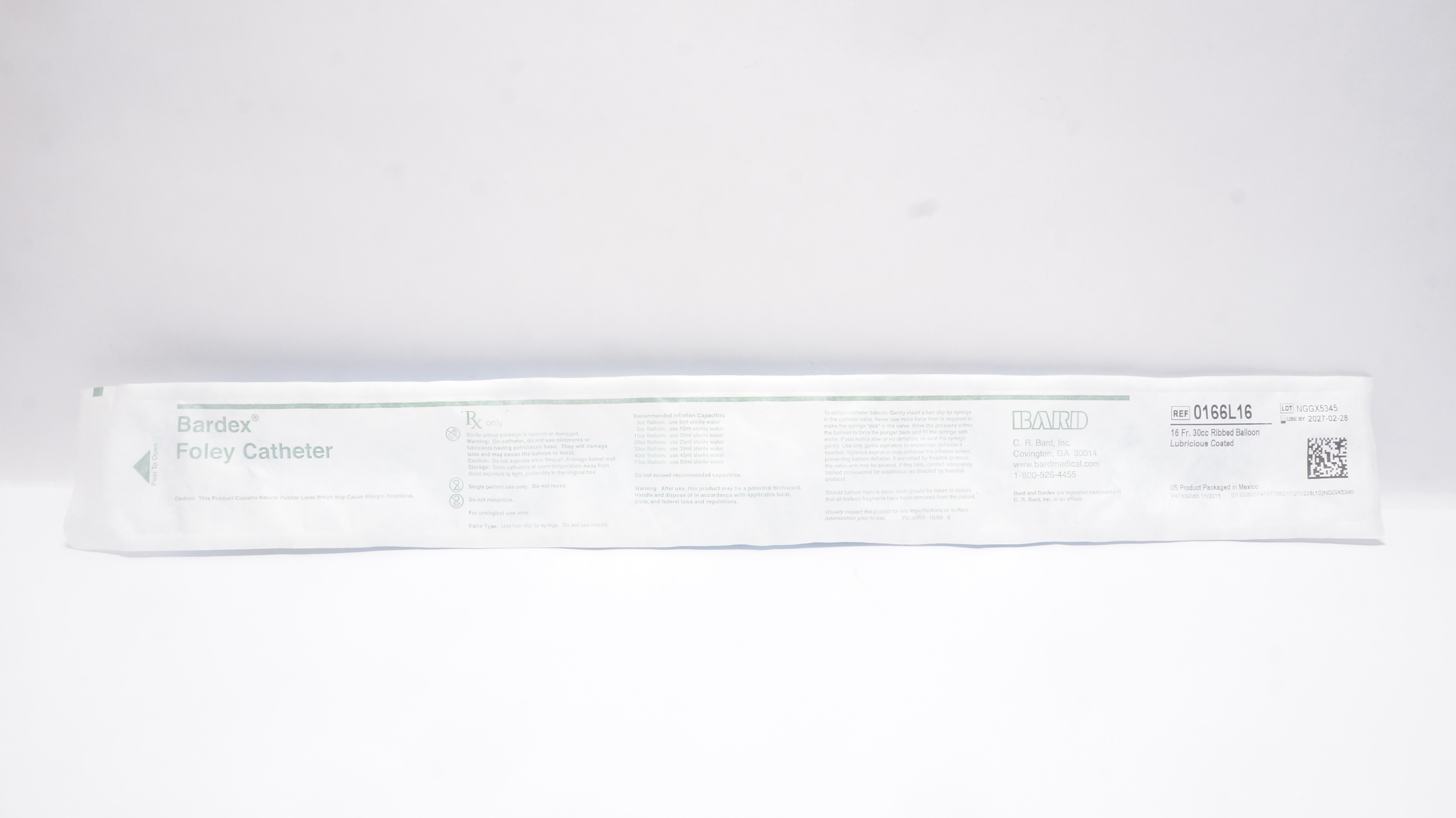 Bard 0166L16 Bardex  Lubricath Latex Foley Cath. Balloon 30cc 16Fr