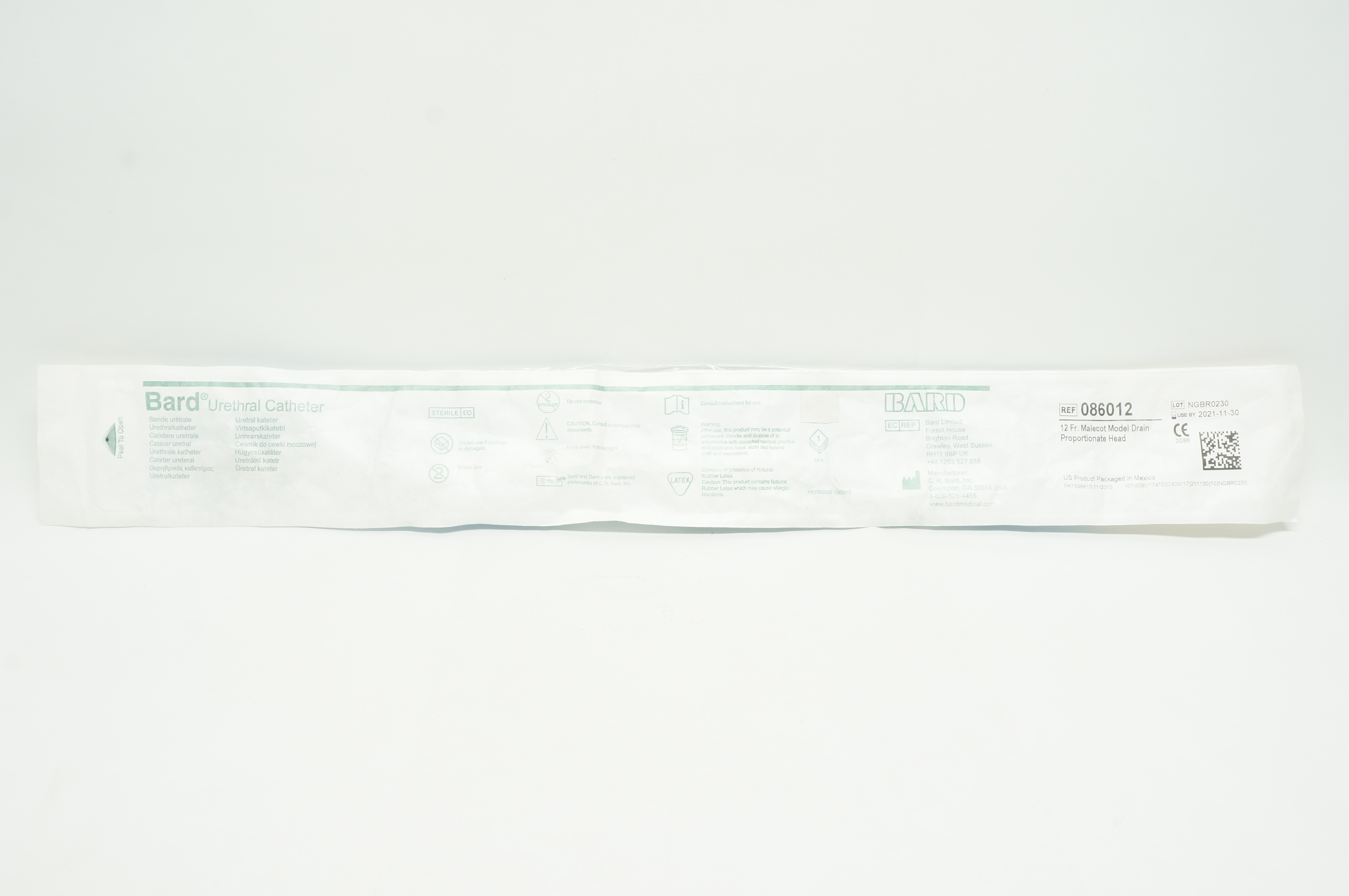 Bard 086012 Urethral Cath. Malecot Model Drain, Proportionate Head 12Fr