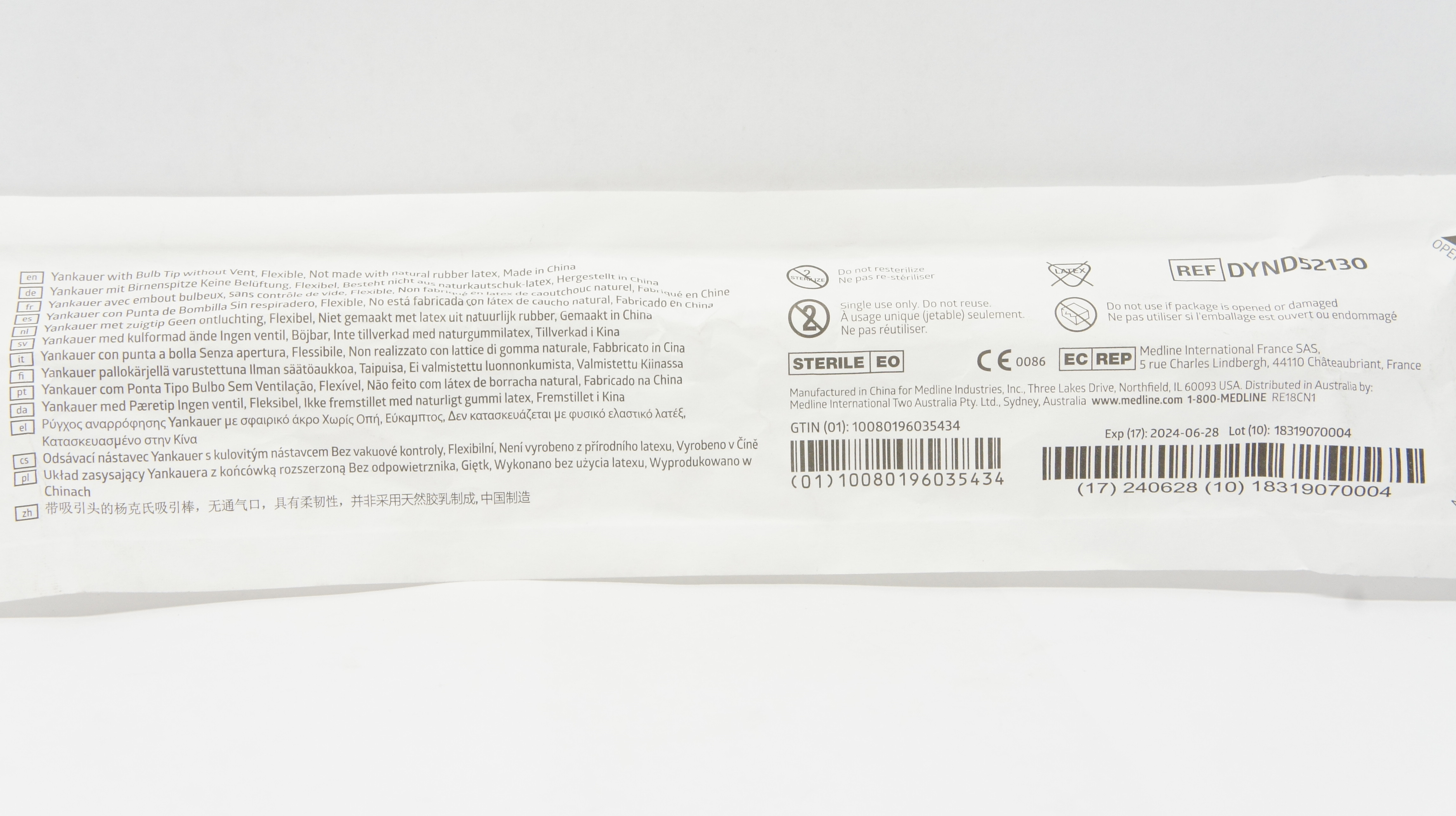 Medline DYND52130 Yankauer With Bulb Tip Without Vent Flexible