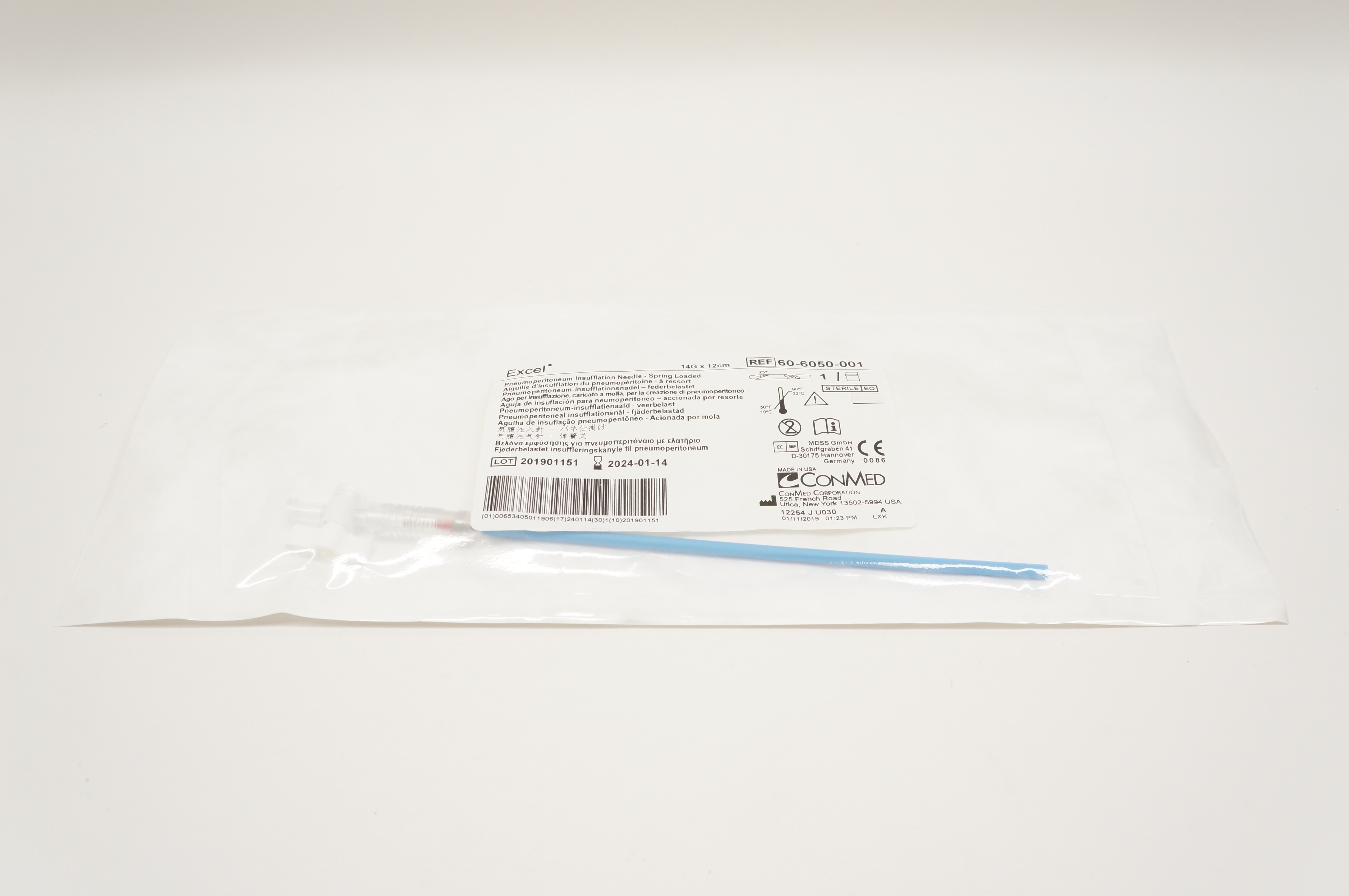 ConMed 60-6050-001 Excel Pnemoperitoneum Insuflation Ndle 14G x 12cm