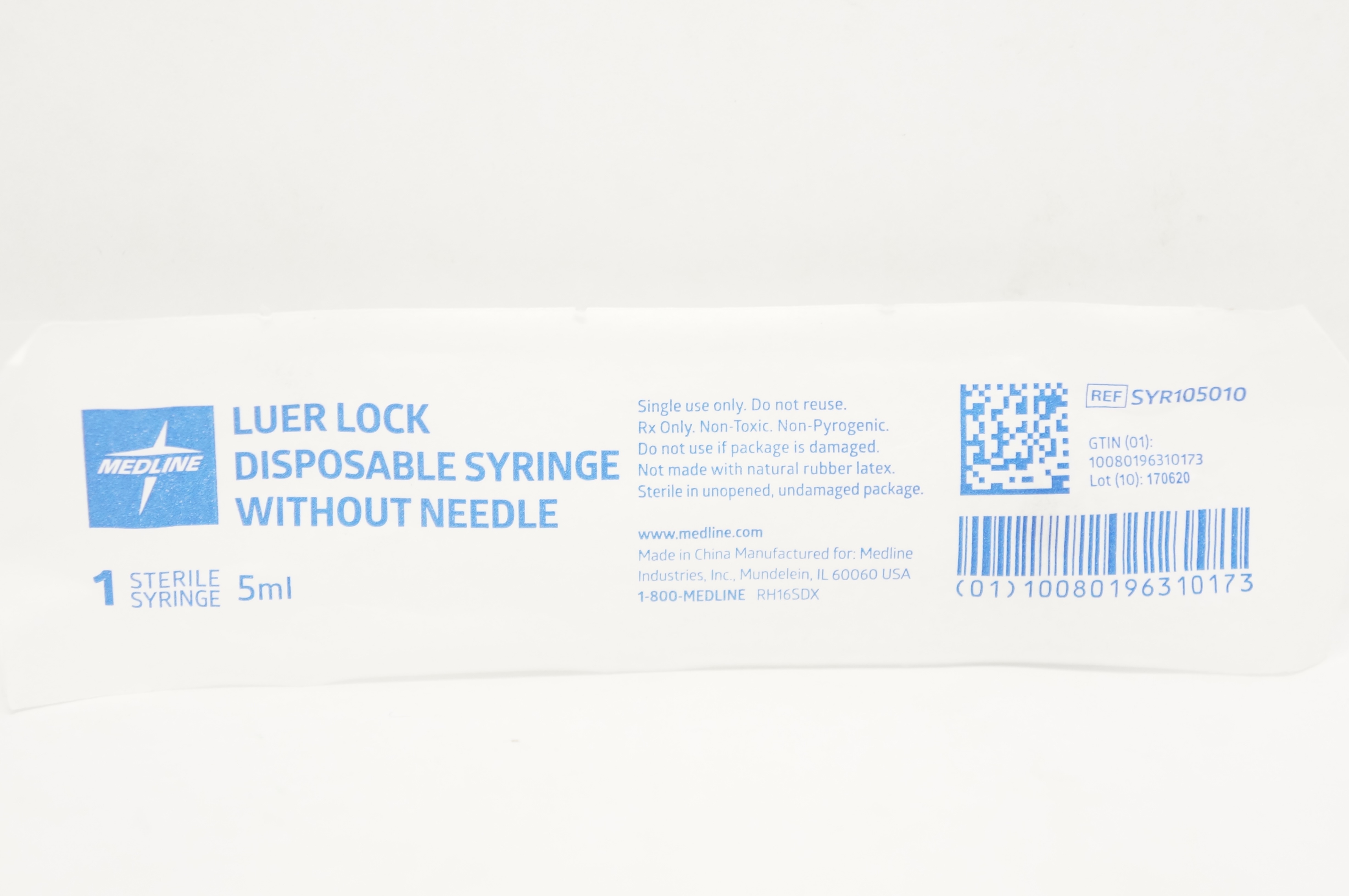 Medline SYR105010 Luer Lock Disposable Syringe Without Ndle 5ml