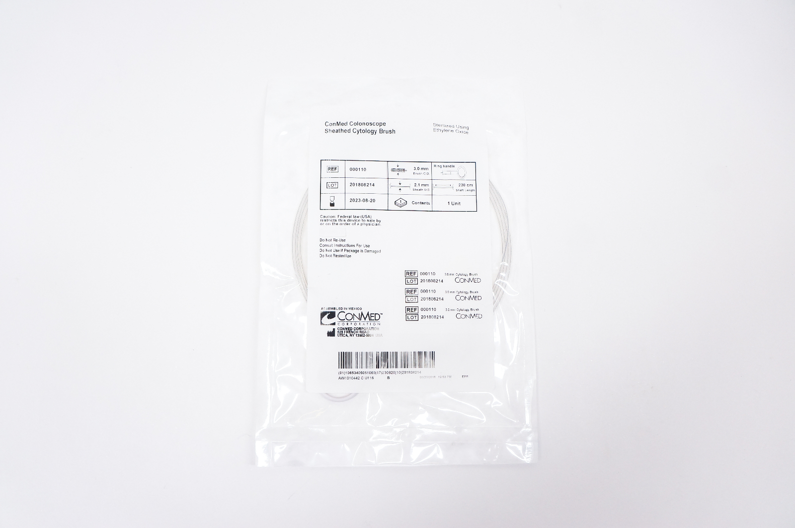 ConMed 000110 Colonoscope Sheathed Cytology Brush 3.0mm x 230cm