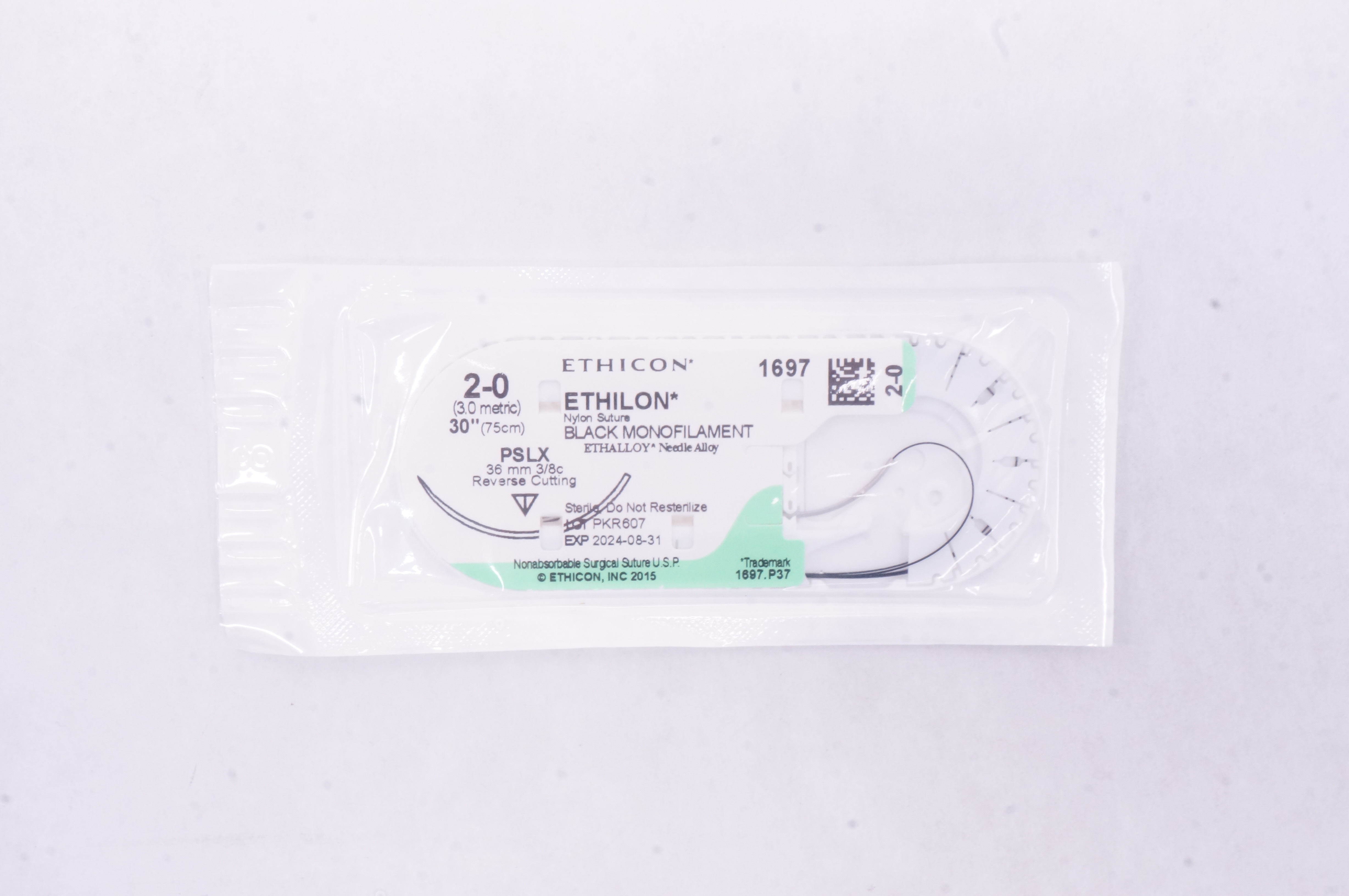 Ethicon 1697 2-0 ETHILON, PSLX, 36mm 3/8c Reverse Cutting, 30inch