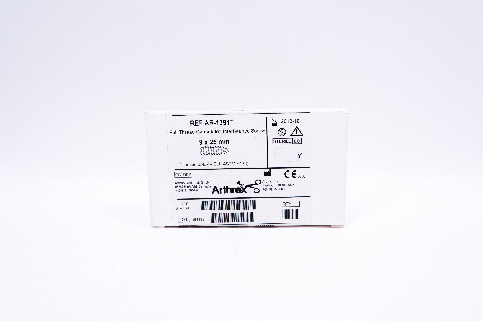 Arthrex AR-1391T Full Thread Cannulated Interference Screw 9 x 25mm (x)