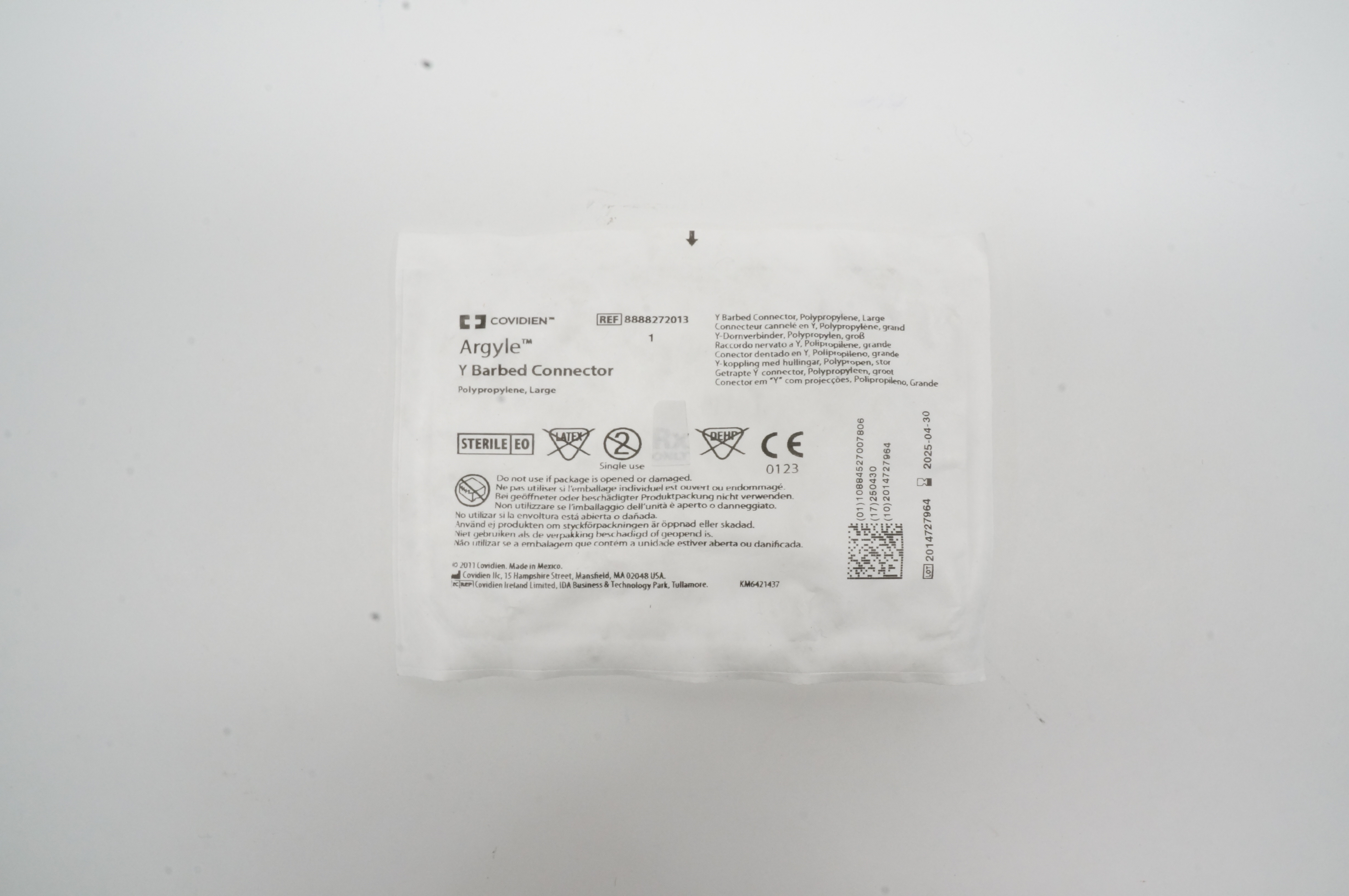 Covidien 8888272013 Argyle Y Barbed Connector, Polypropylene, Large