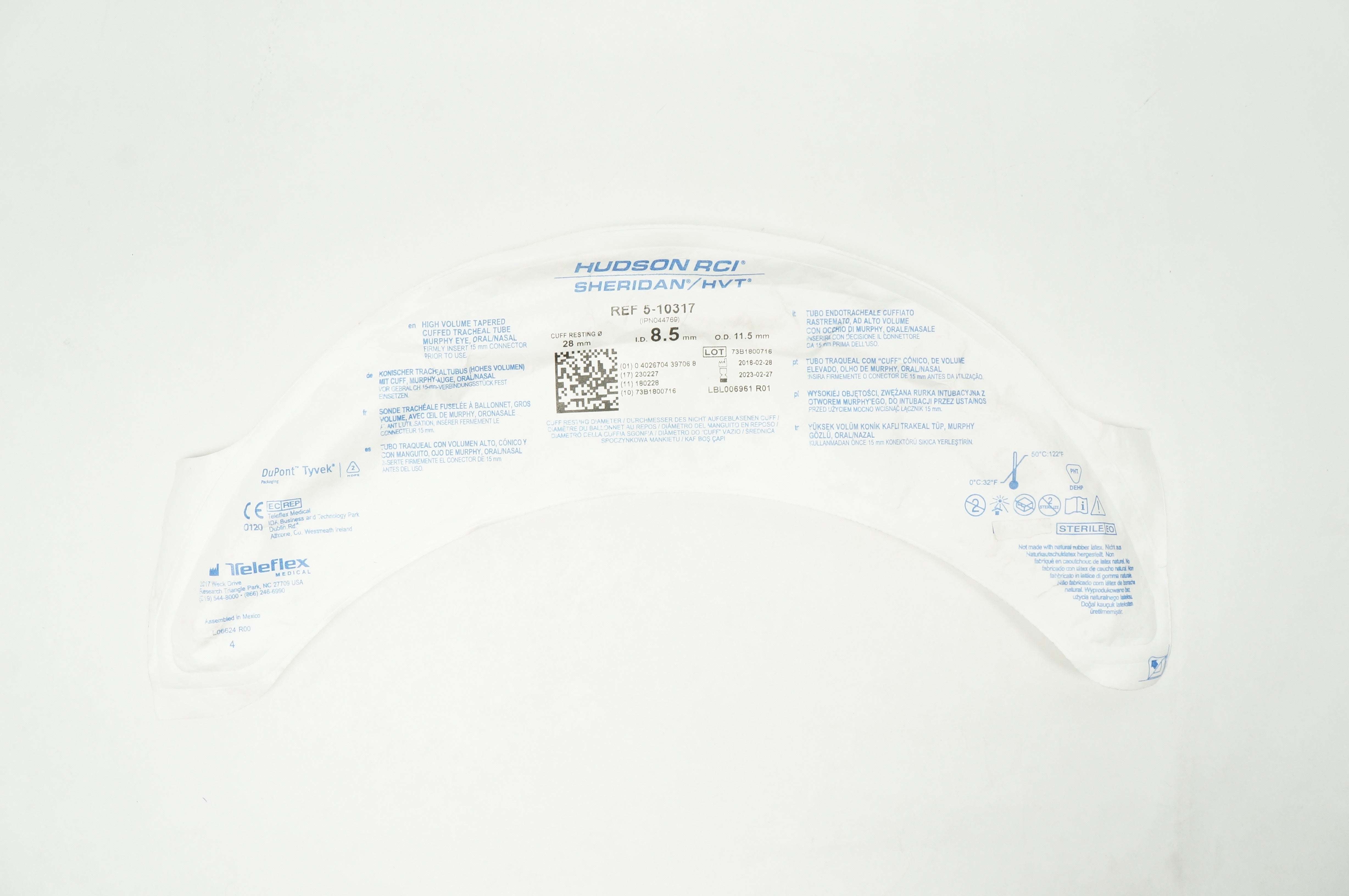 Teleflex 5-10317 Tracheal Tube Size 8.5mm ID, 11.5mm x 28mm