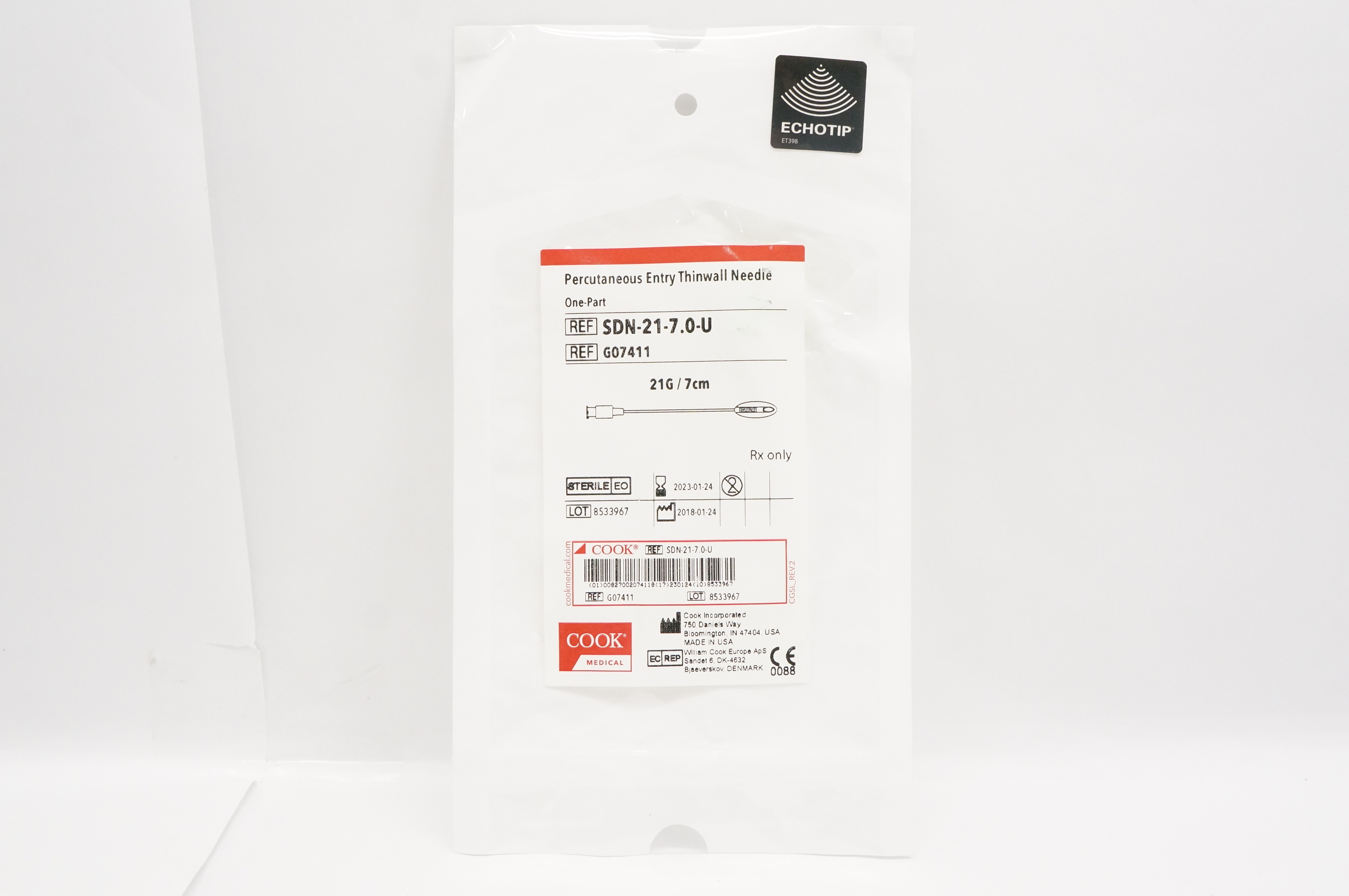 Cook Medical G07411 Percutaneous Entry Thinwall Ndle 21G x 7cm (x)