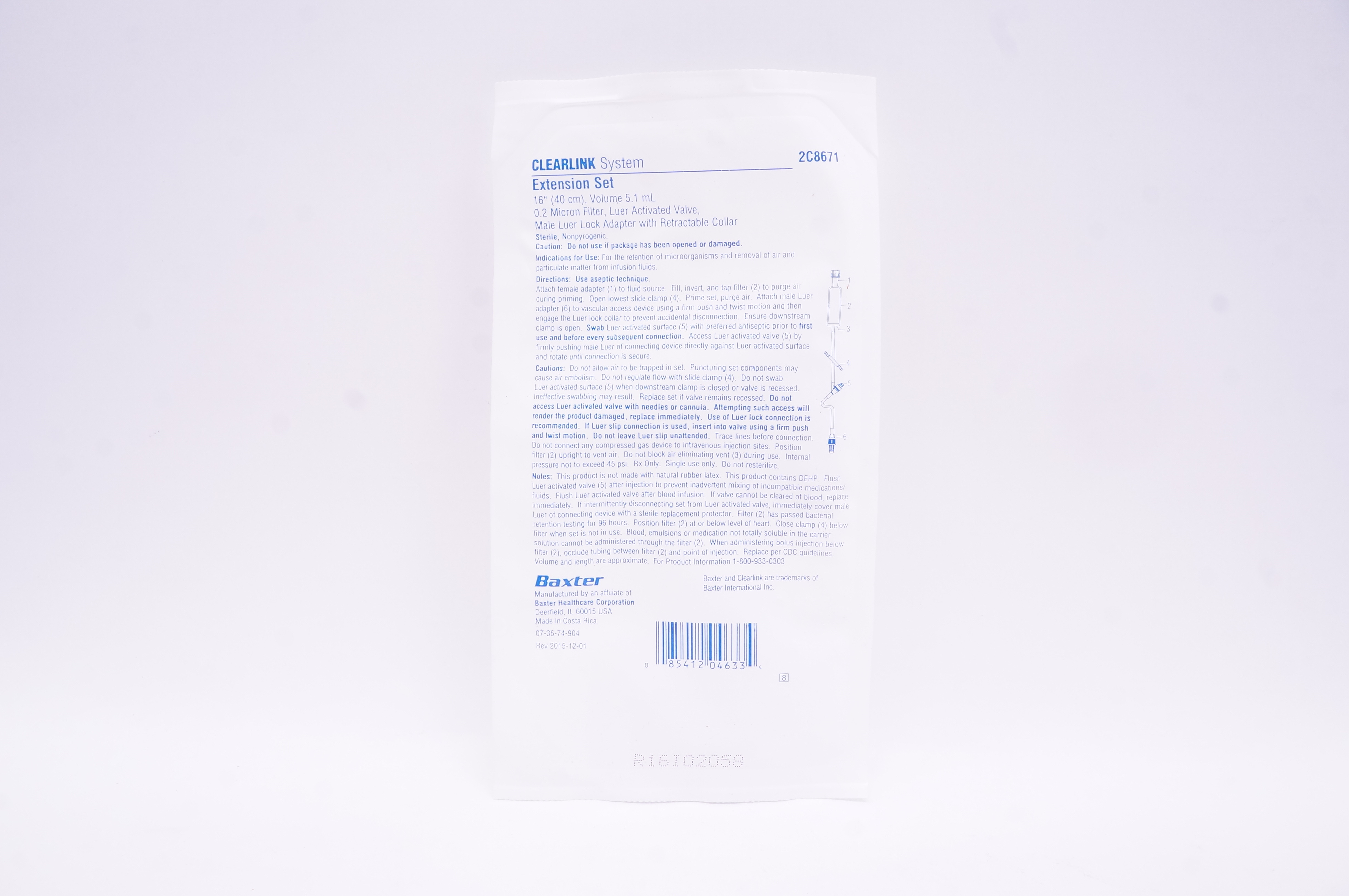 Baxter 2C8671 Clearlink System Extension Set 16 inch x 5.1 mL