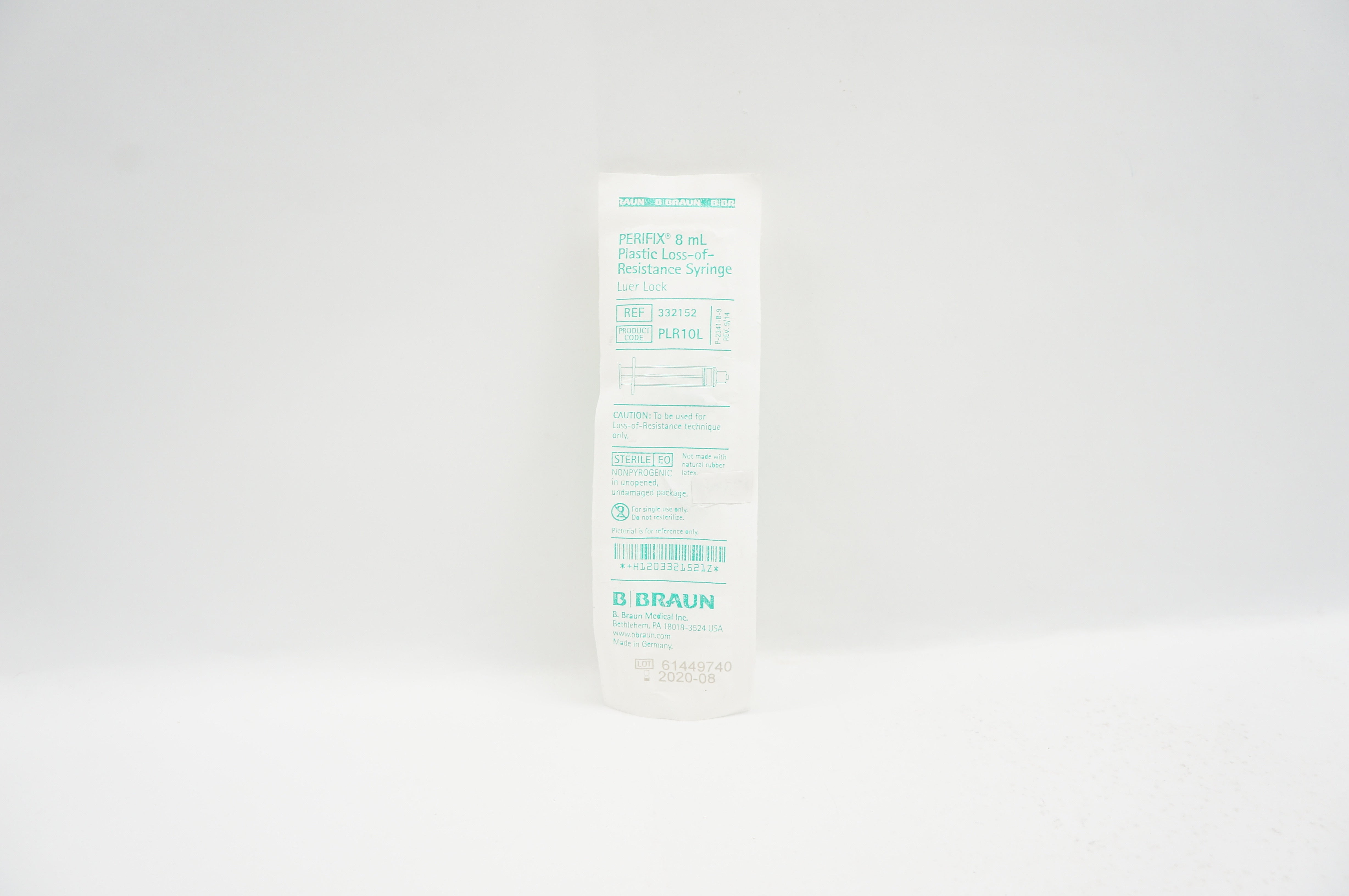 Braun 332152 Perifix 8mL Plastic Loss-of-Resistance Syringe Luer Lock (x)
