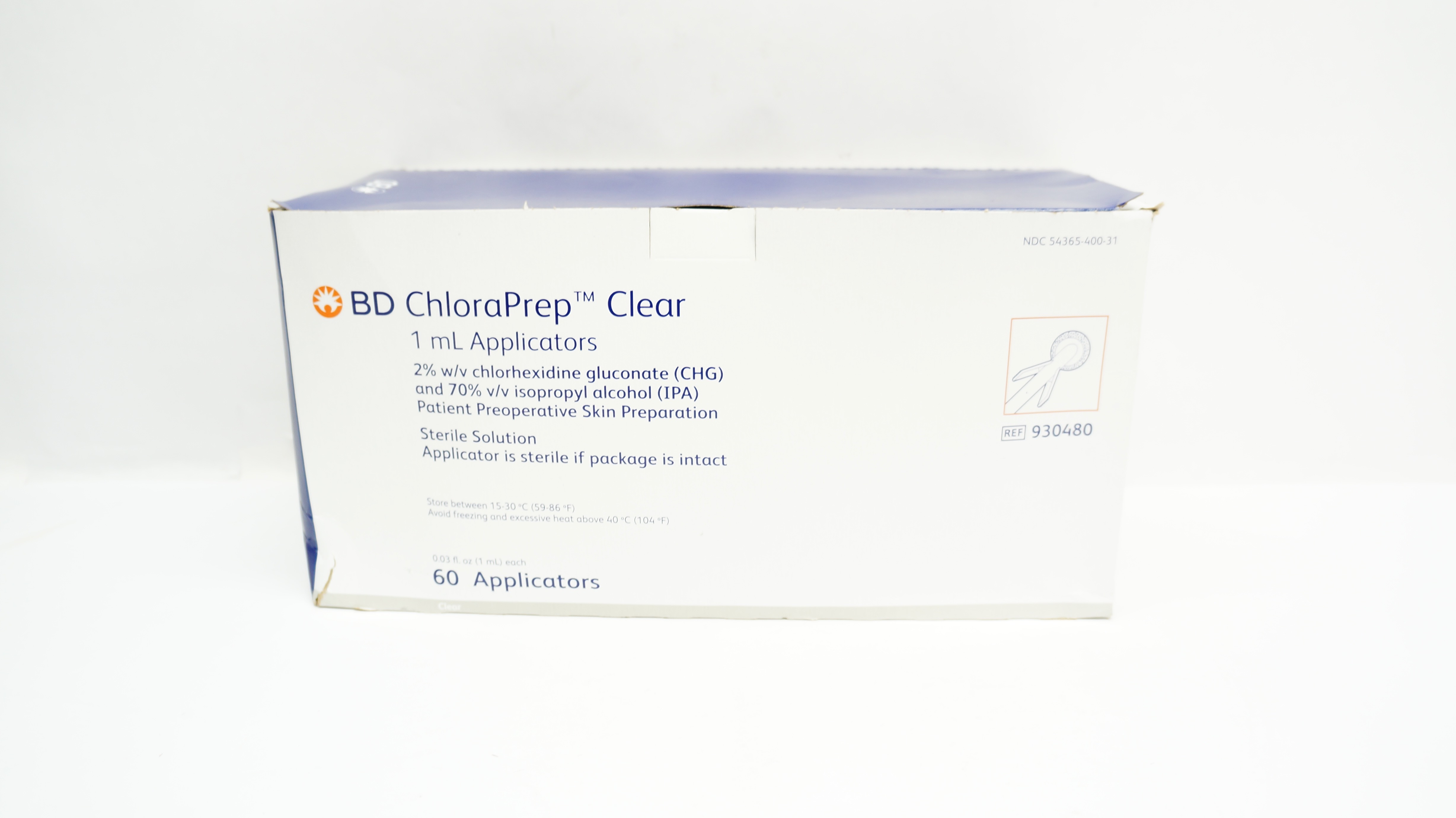 BD 930480 ChloraPrep Clear Applicator 1mL - Box of 60