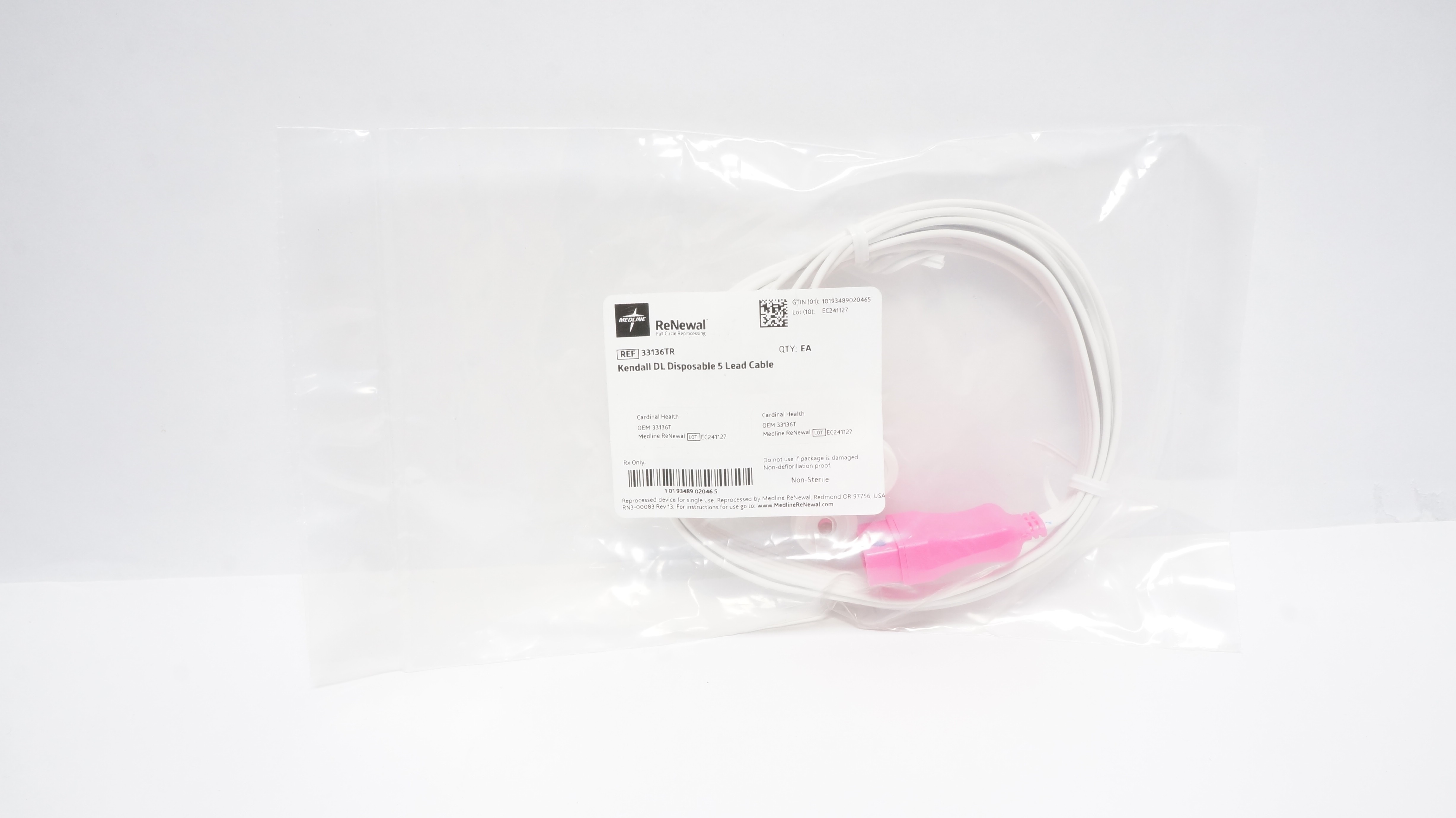 Medline 33136TR ReNewal Kendall DL Disposable 5 Lead Cable