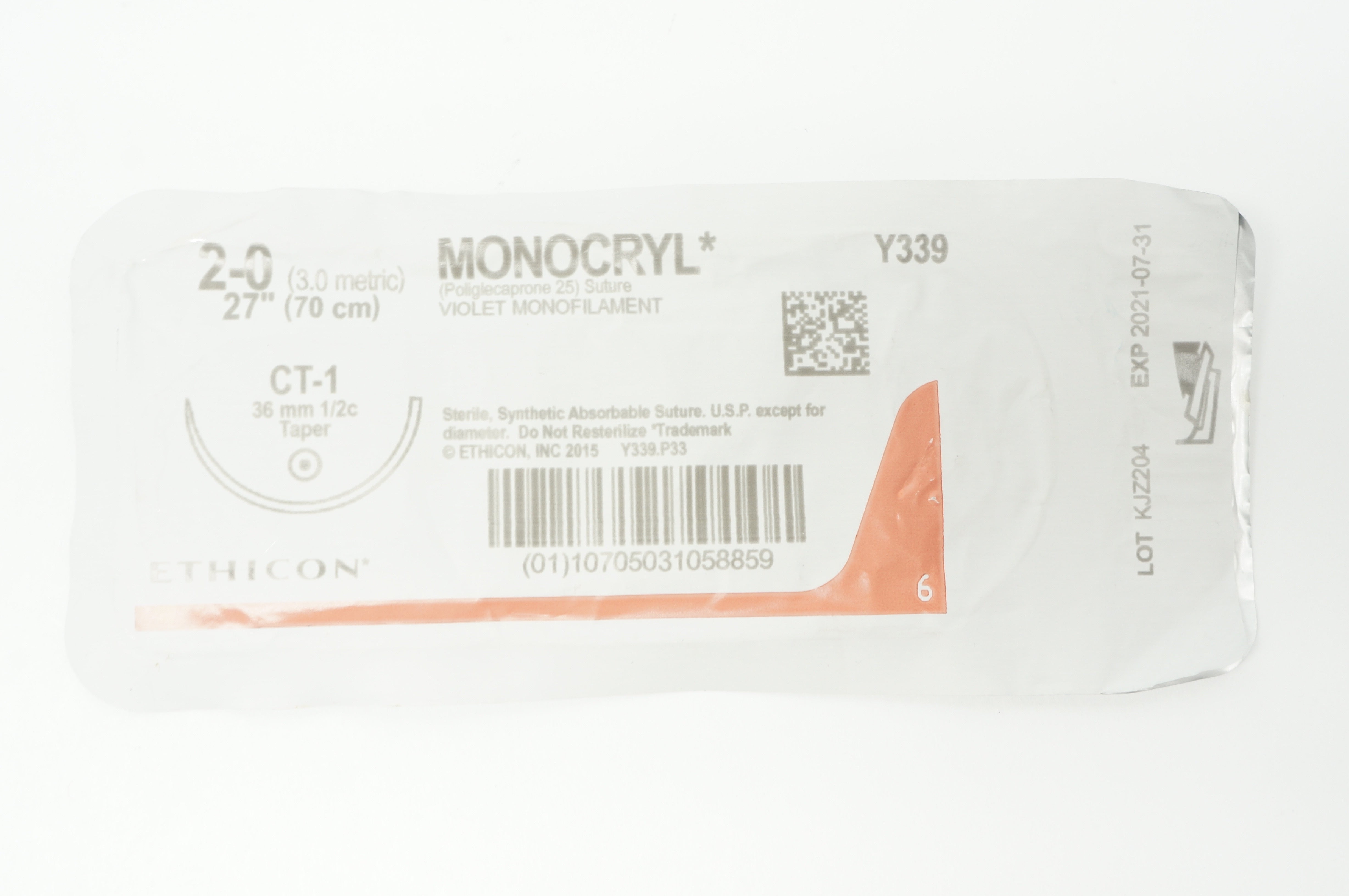 Ethicon Y399 1 MONOCRYL Violet Monofilament CTX 48mm 1/2c Taper, 36inch