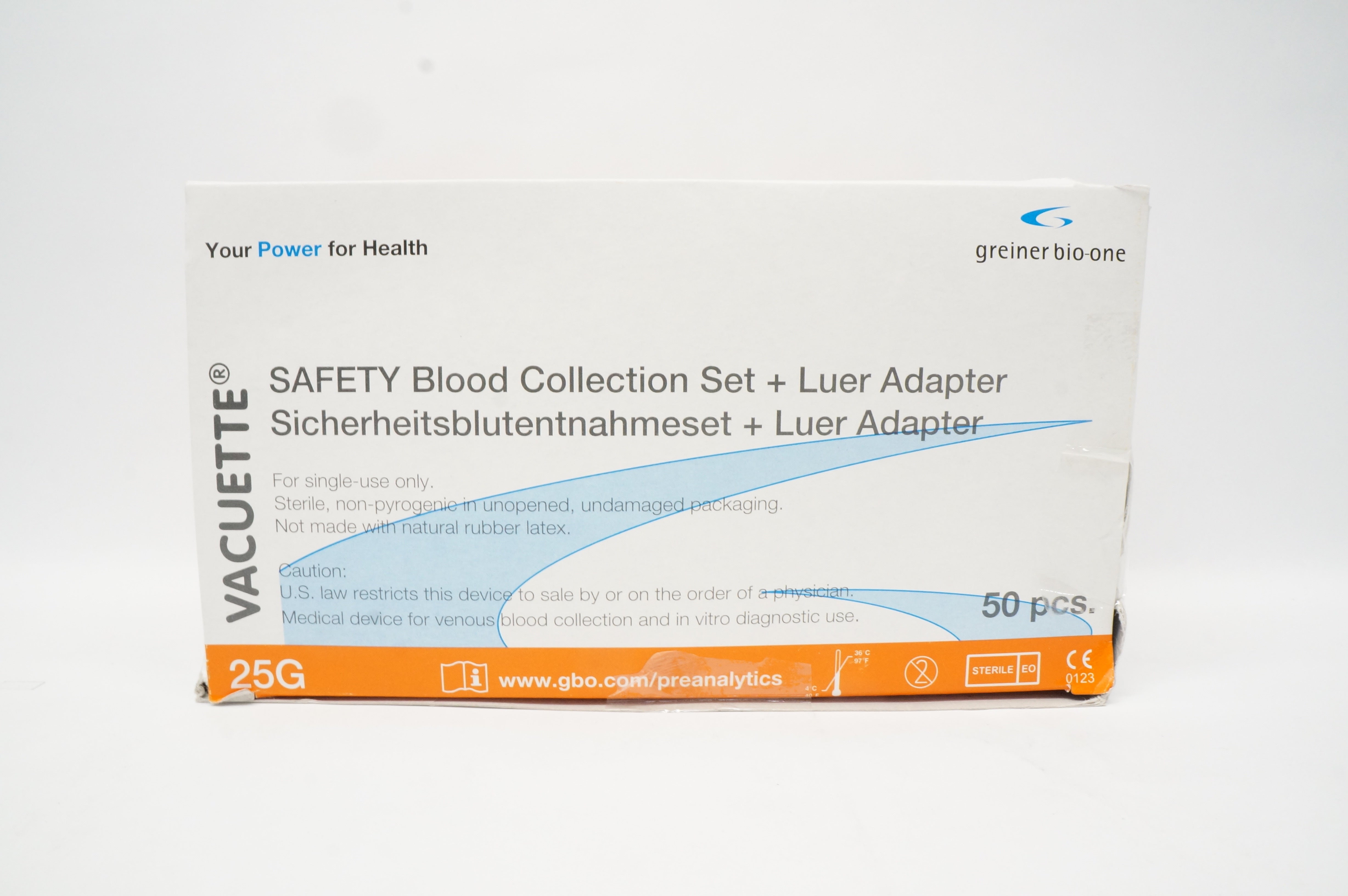 Vacuette 450099 Safety Blood Collection Set 25G x 3/4inch x 12inch - Box of 50