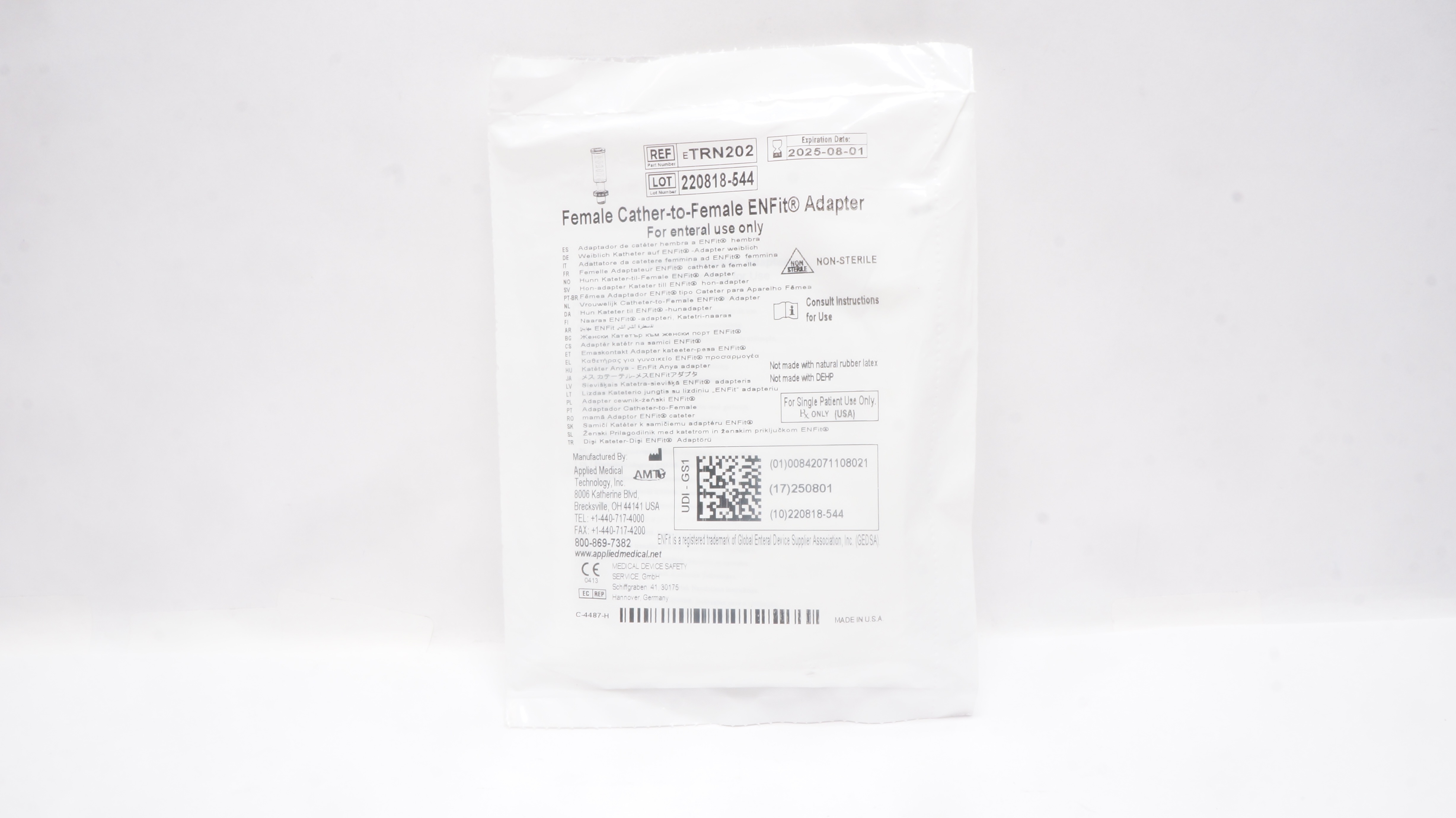 Applied Medical eTRN202 AMTFemale Cath.-to-Female ENFit Adapter