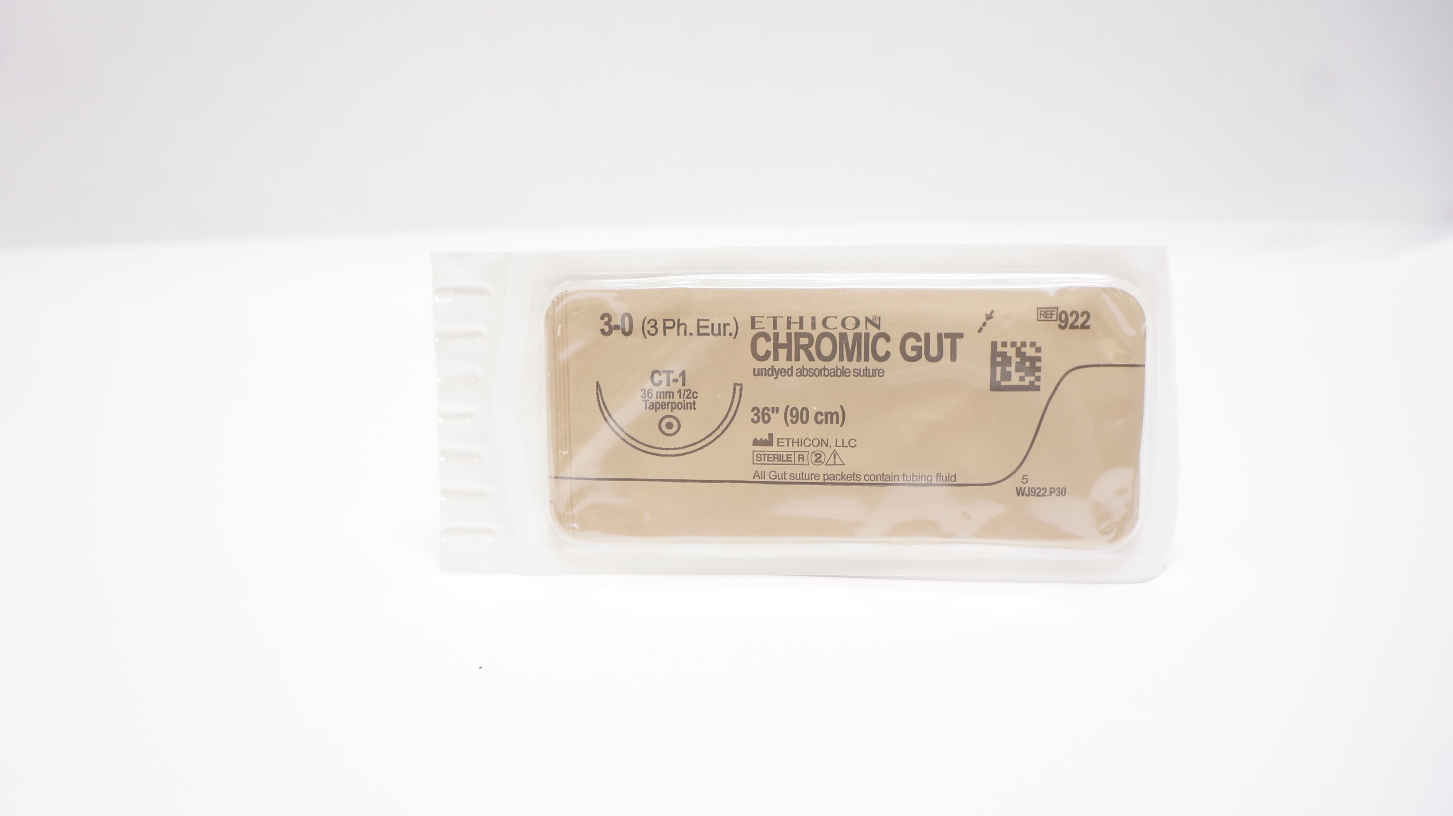 Ethicon 922 3-0 CHROMIC GUT, CT-1, 36mm 1/2c Taperpoint, 36inch