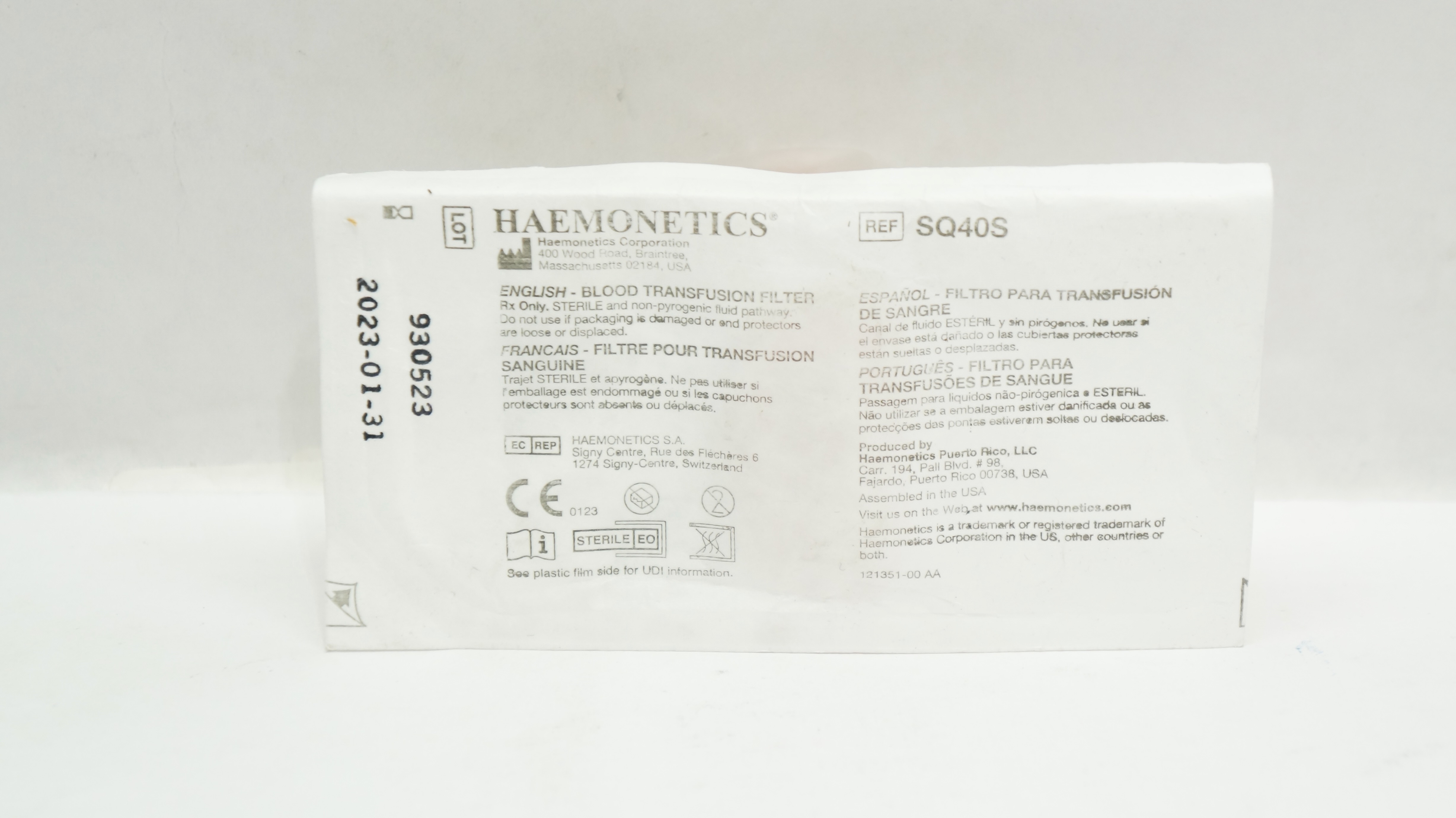 Haemonetics SQ40S Blood Transfusion Filter