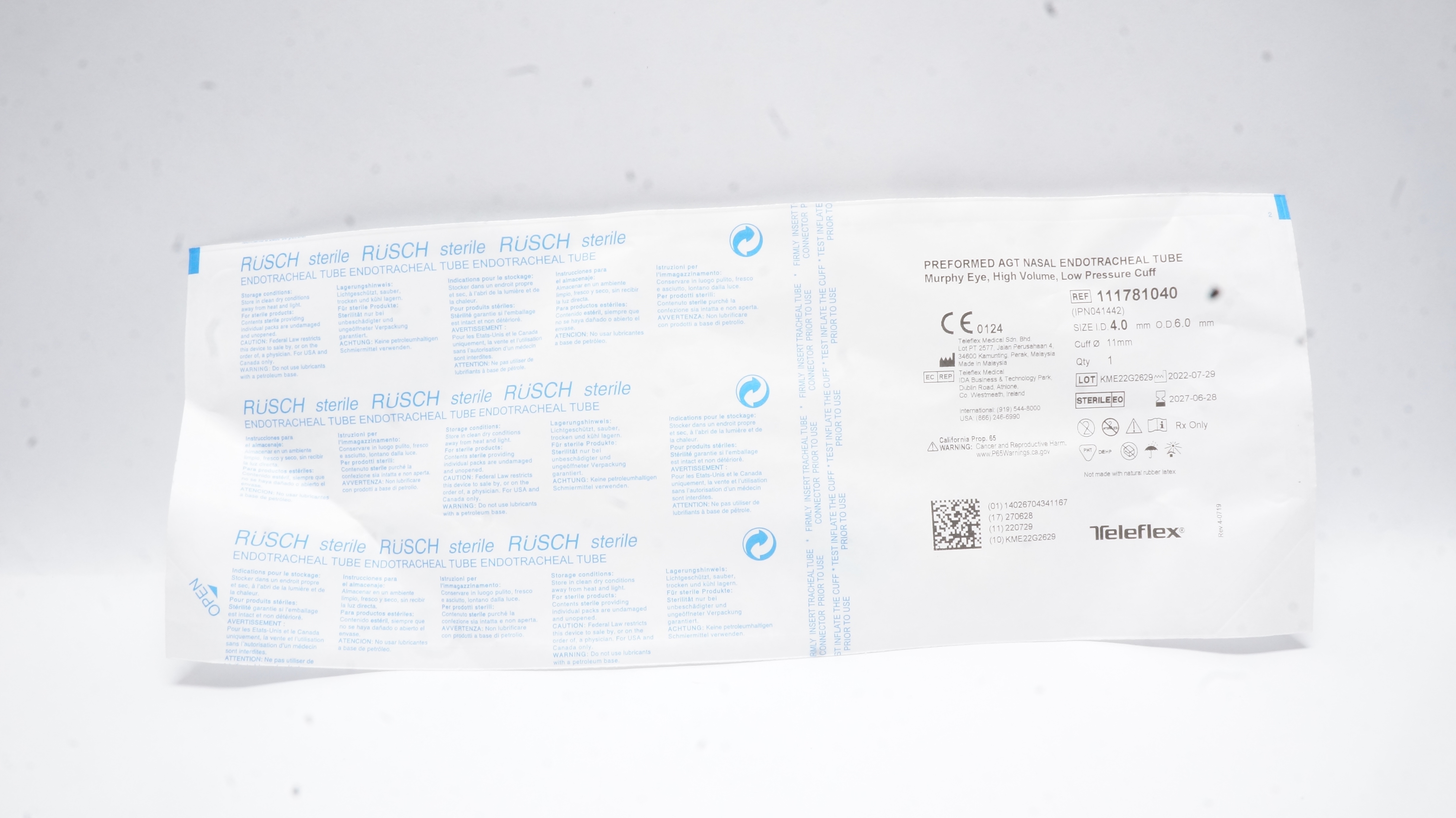 Teleflex 111781040 Preformed AGT Nasal Endotracheal Tube 4.0ID x 6.0OD x 11.0mm