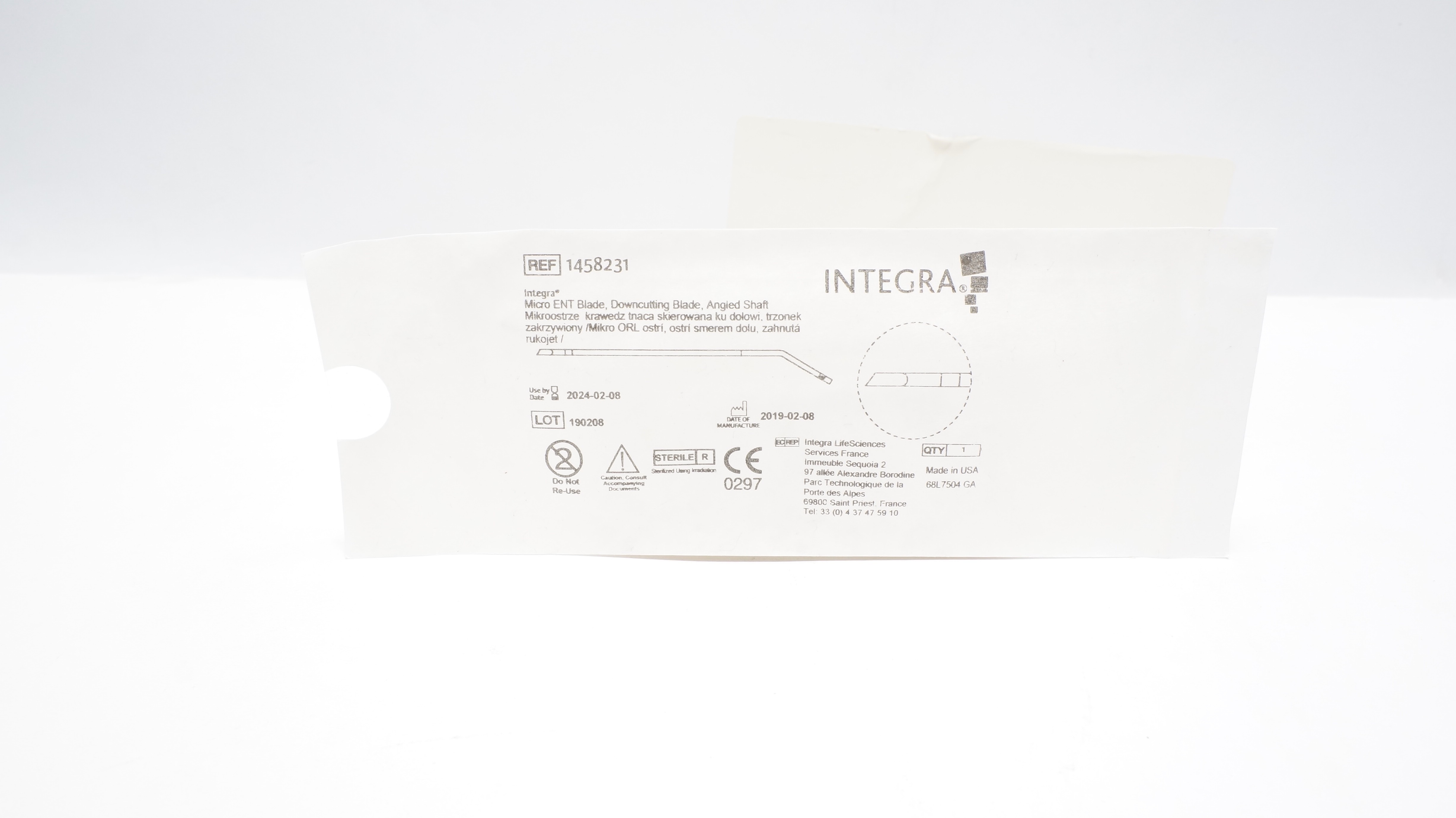 Integra 1458231 Micro ENT Blade, Downcutting Blade, Angled Shaft (x)