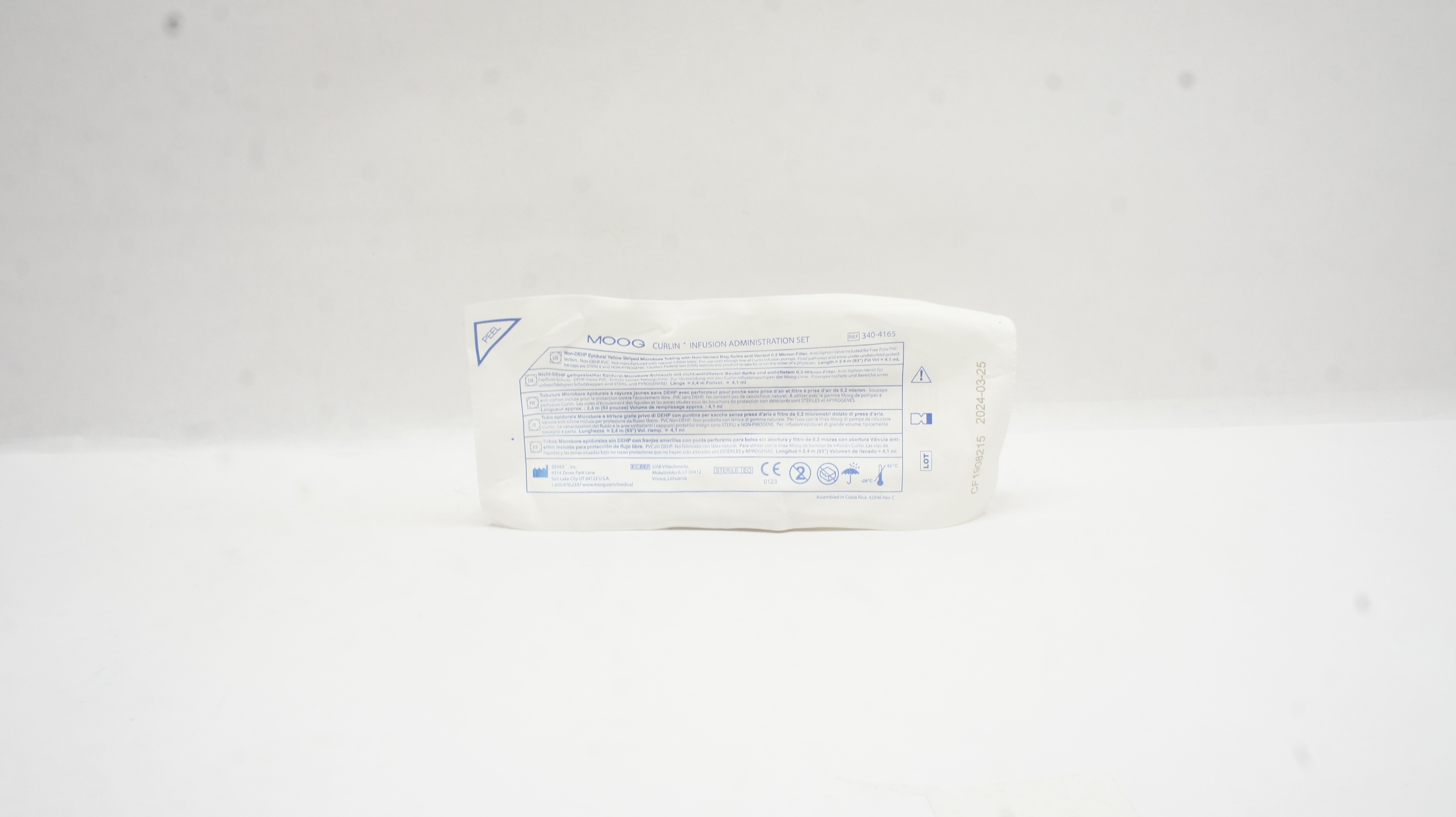 Zevex 340-4165 Moog Curlin Infusion Administration Set 93 inch x 4.1mL