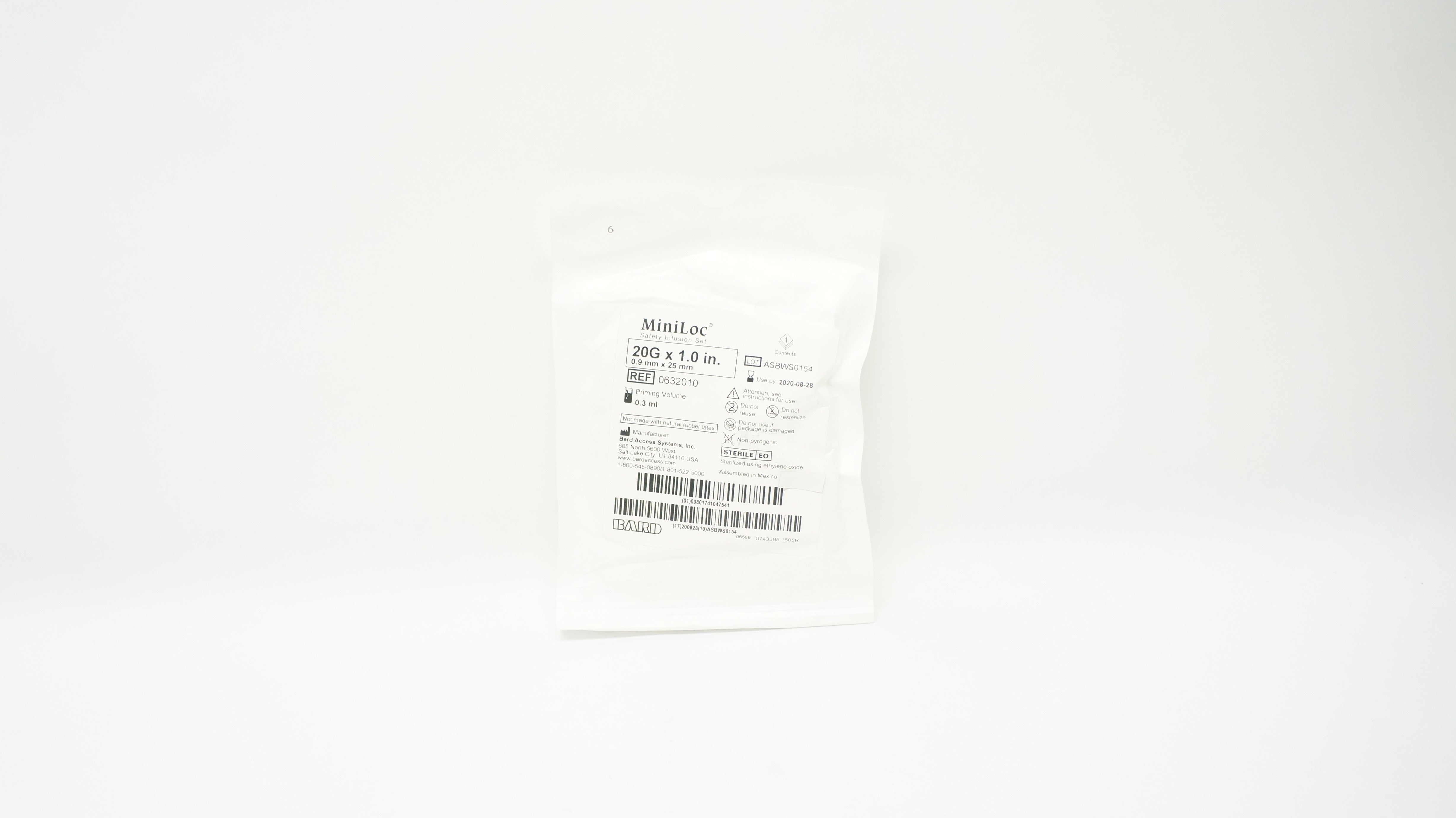 Bard 0632010 MiniLoc Safety Infusion Set 20G x 1.0 inch (x)