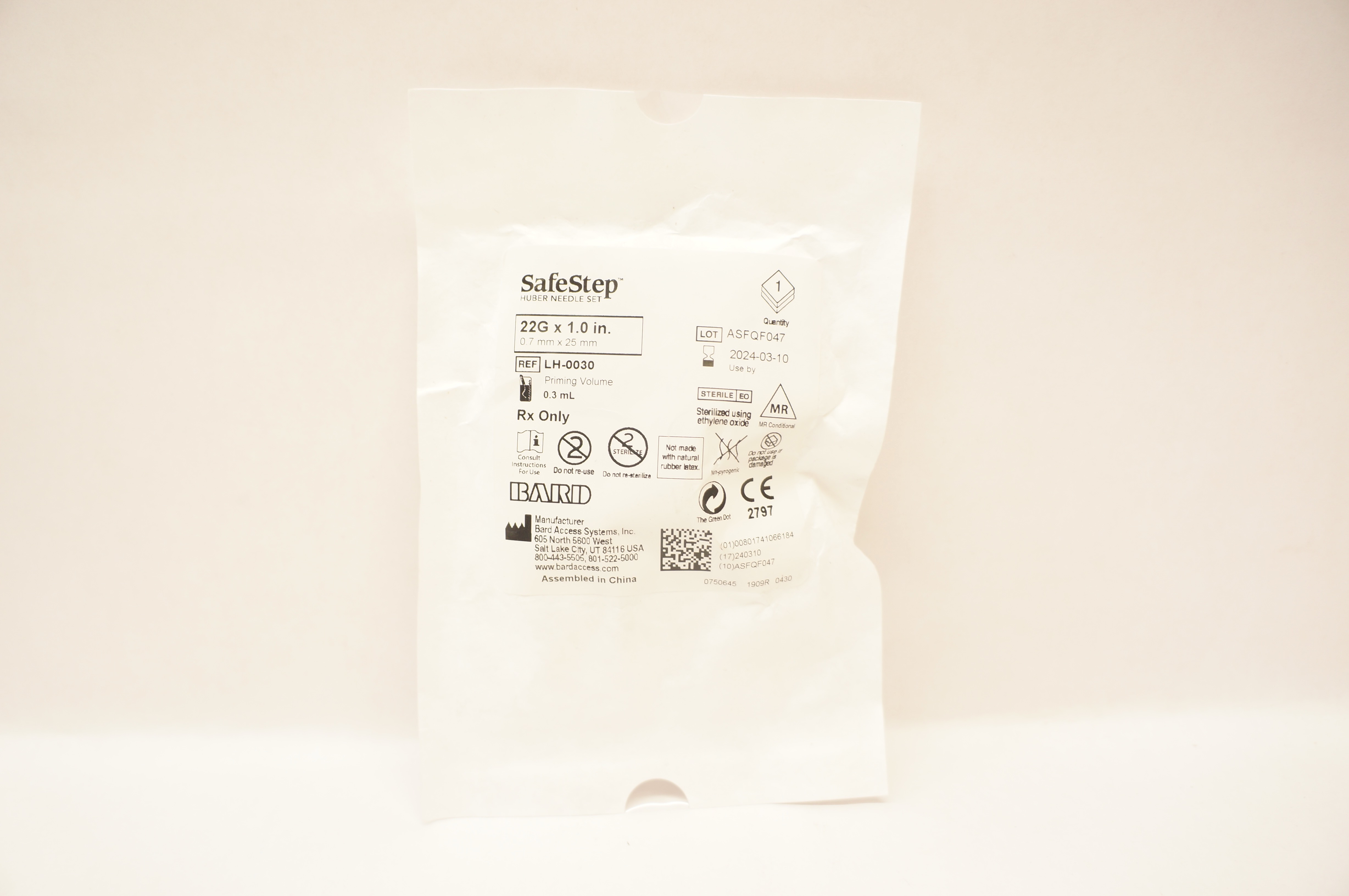 Bard LH-0030 SafeStep 22G x 1.0inch 0.7ml x 25mm Priming Volume 0.3mL