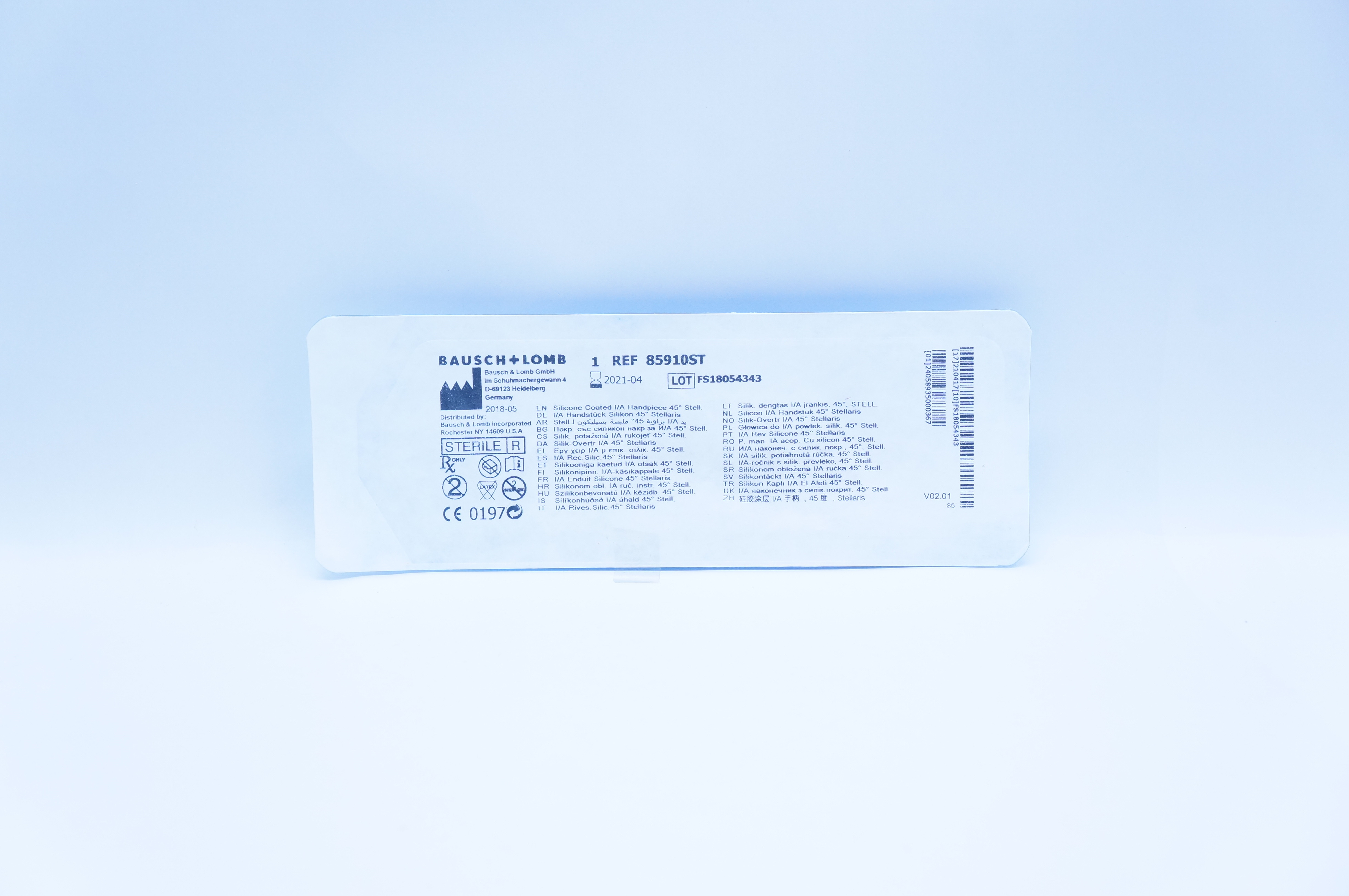 Bausch & Lomb 85910ST Silicone Coated I/A Handpiece 45degree Stell