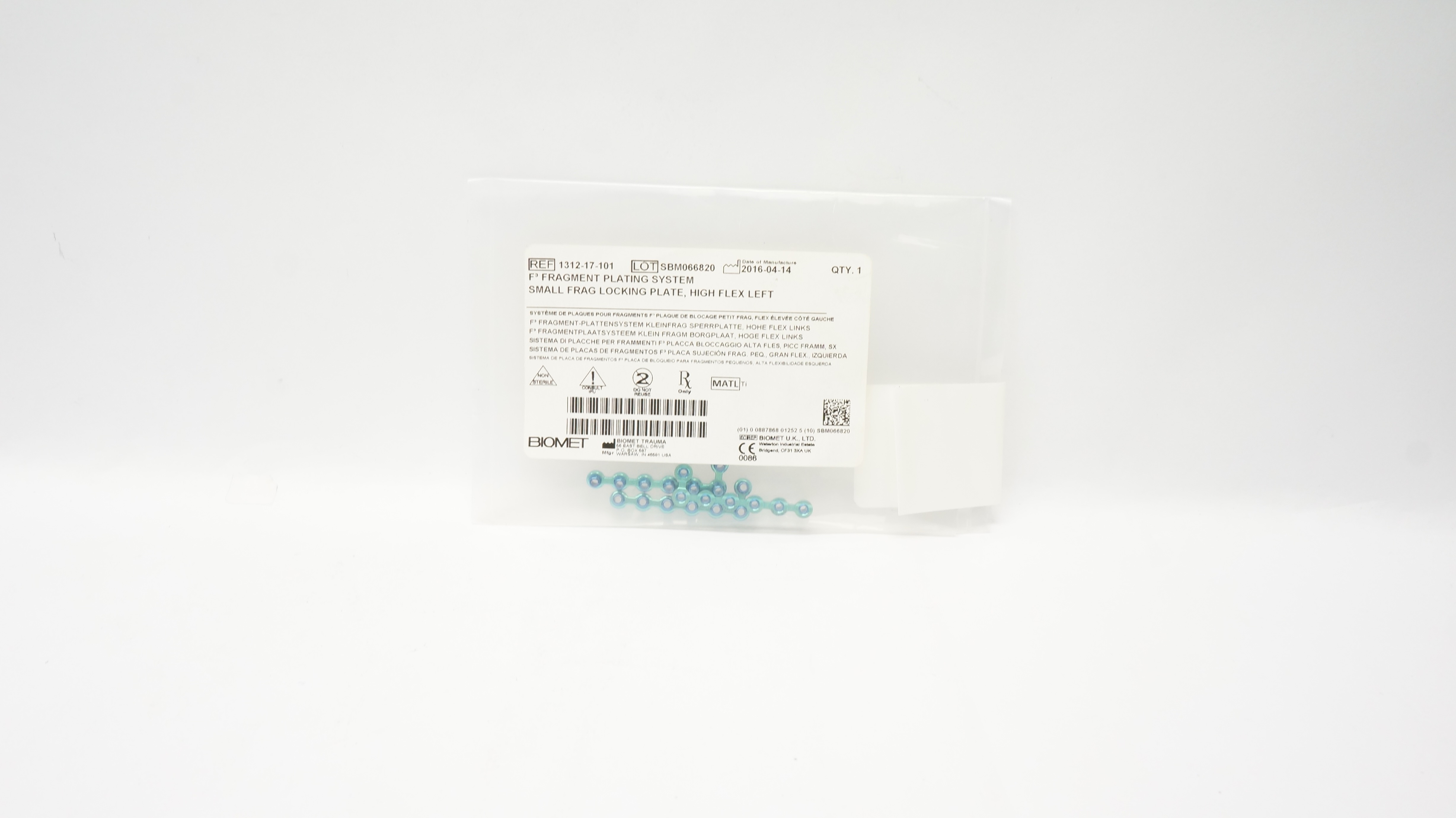 Biomet 1312-17-101 F3 Fragment Plating System Small Frag Locking Plate