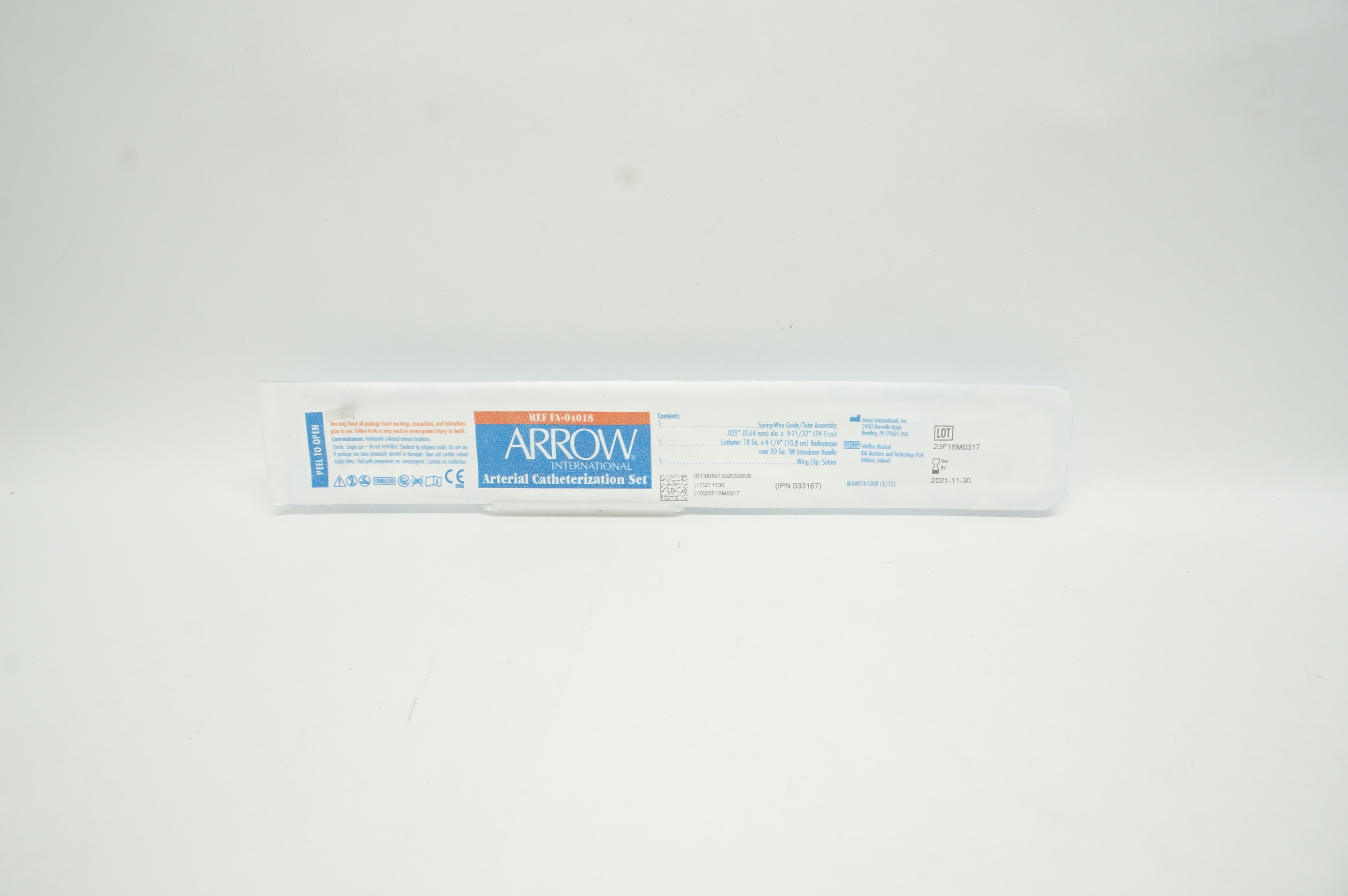 Arrow FA-04018 Arterial Catheterization Set 18Ga x 4 1/4 inch