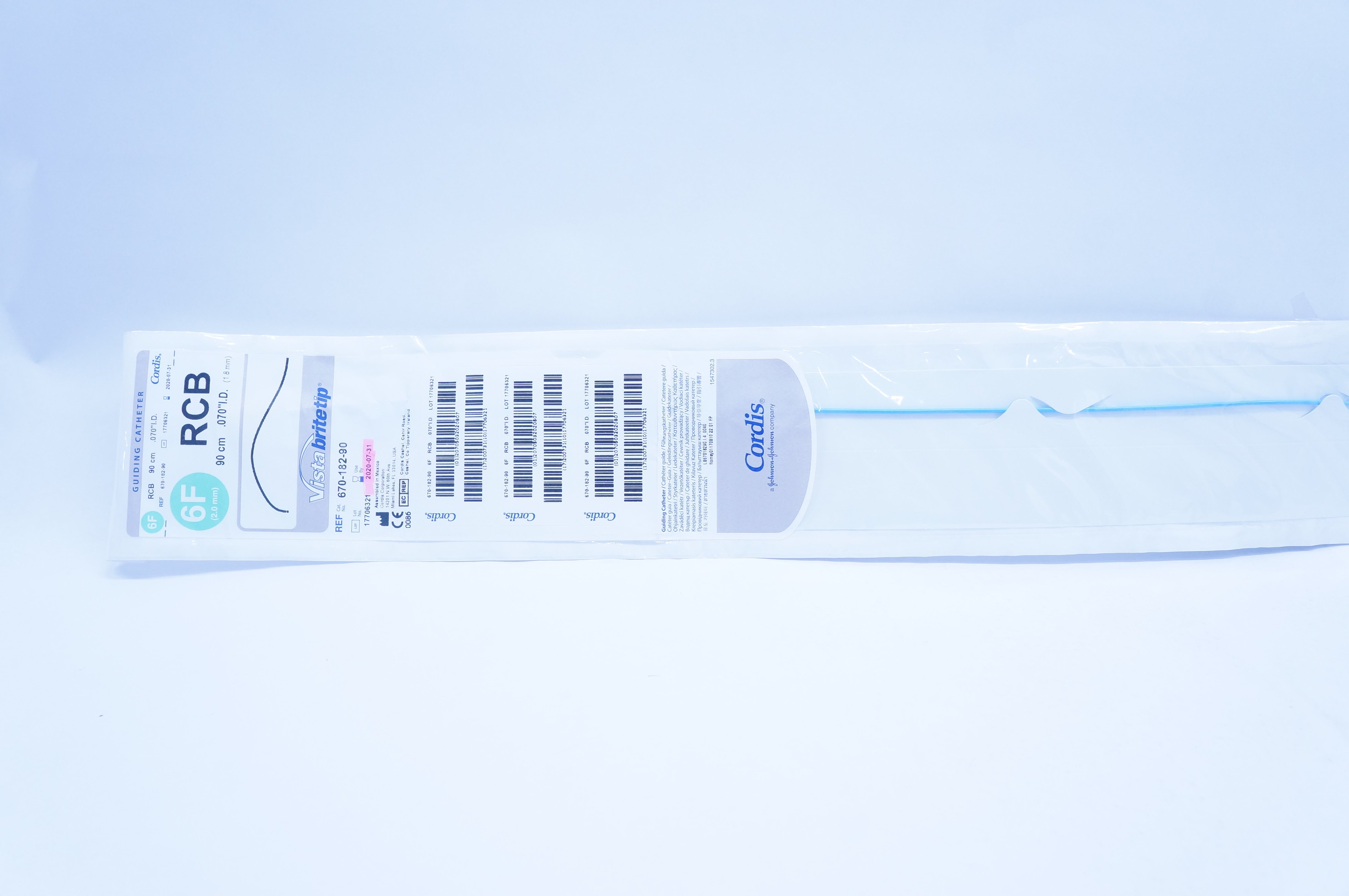 Cordis 670-182-90 Vistabritetip Guiding Cath. RCB 6F x 90cm x .070inch ID (x)