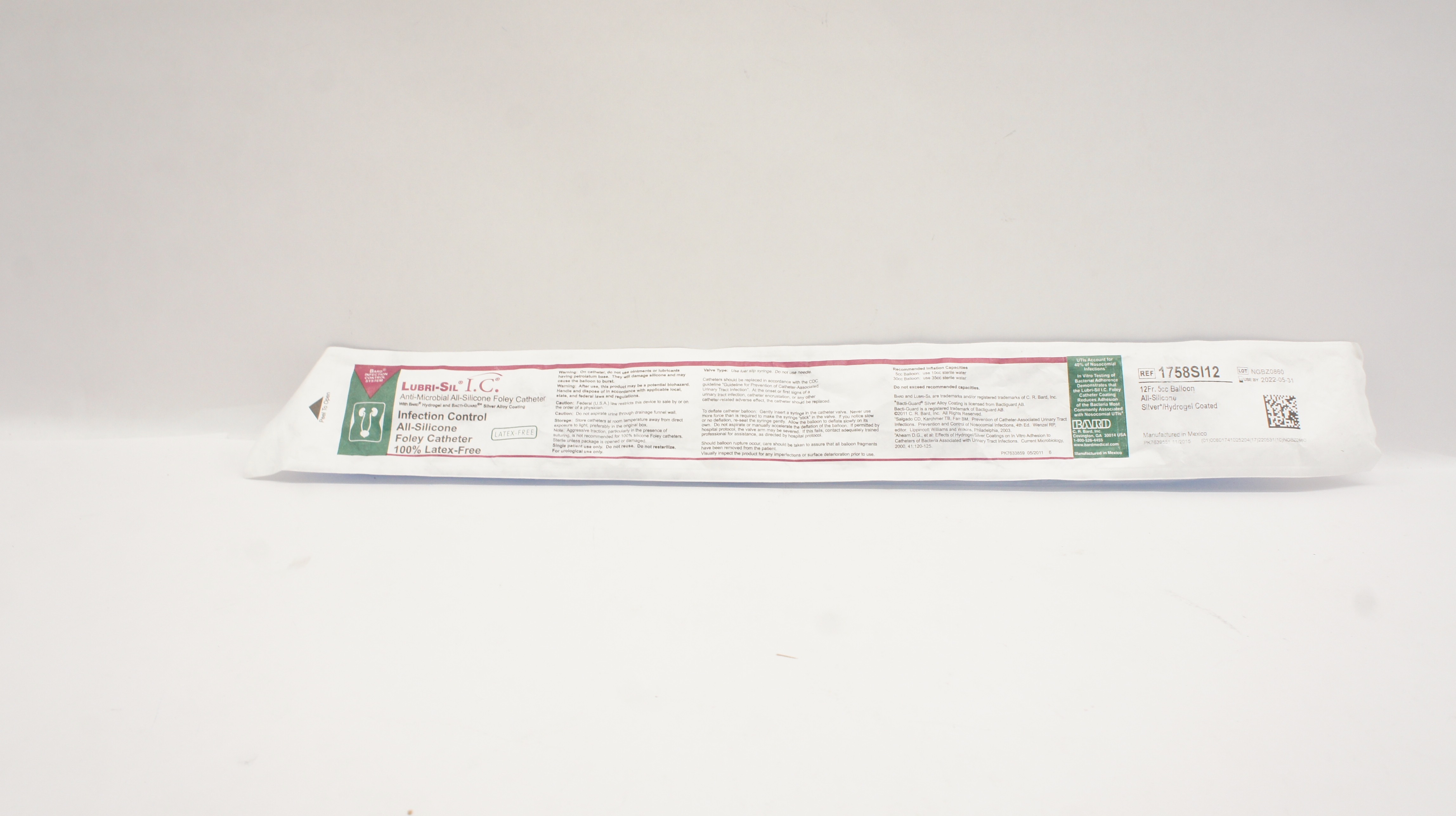 Bard 1758SI12  LUBRI-SIL I.C. Infection Control Foley Cath. 12Fr. 5cc (x)