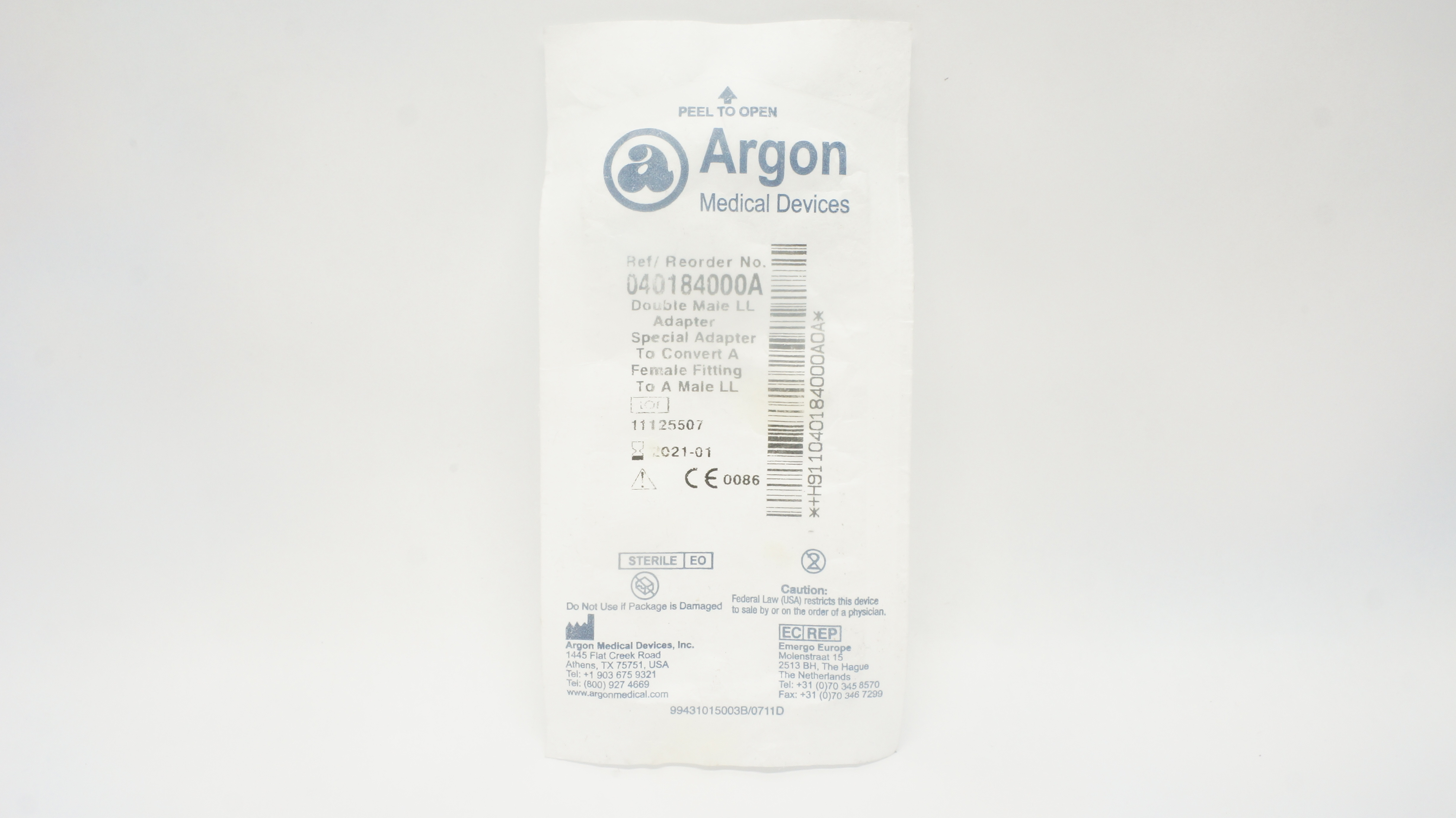 Argon 040184000A Double Male LL Adapter (x)