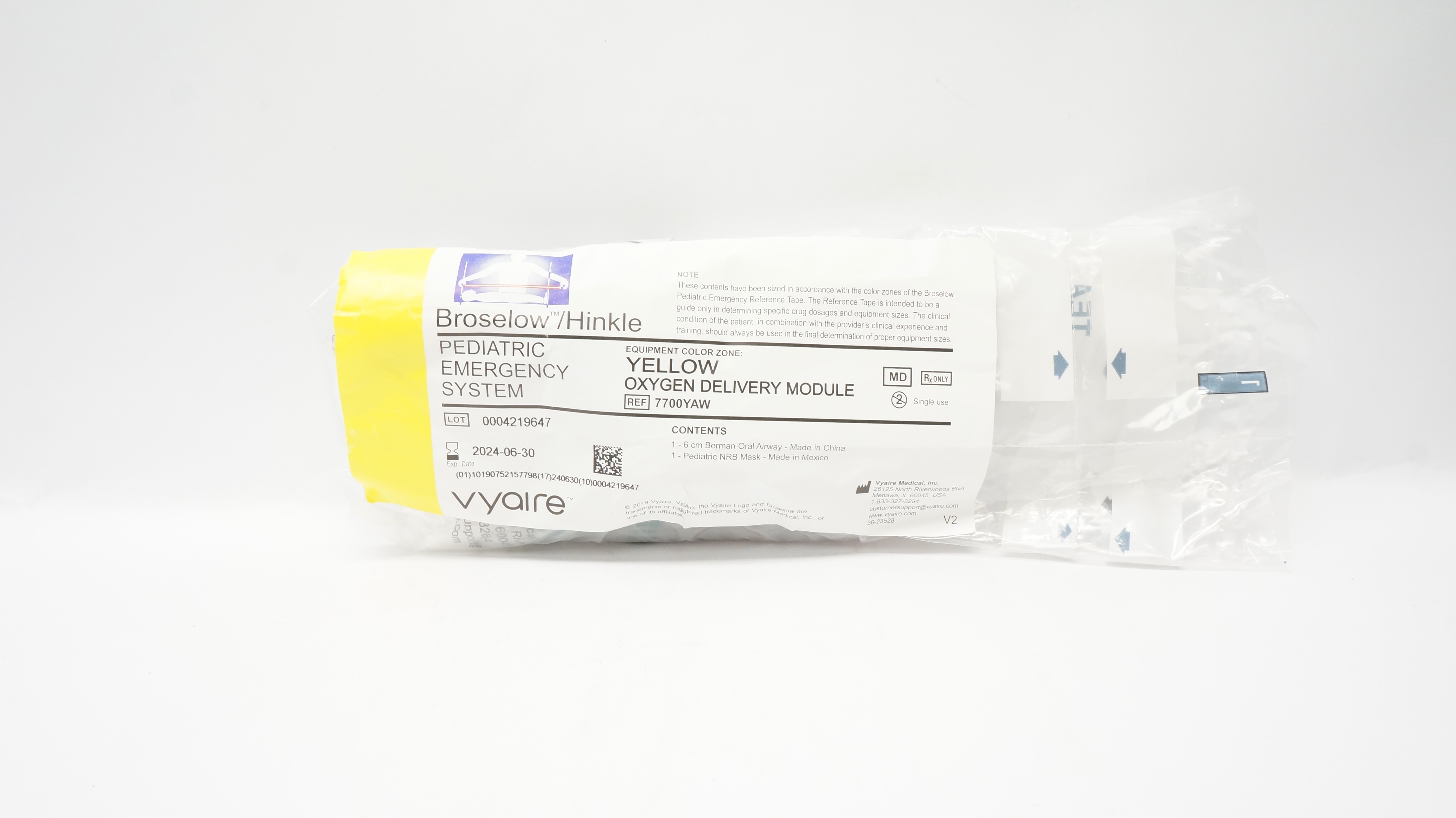 Vyaire 7700YAW Broselow/Hinkle Emergency System Yellow Oxygen Delivery Module(x)
