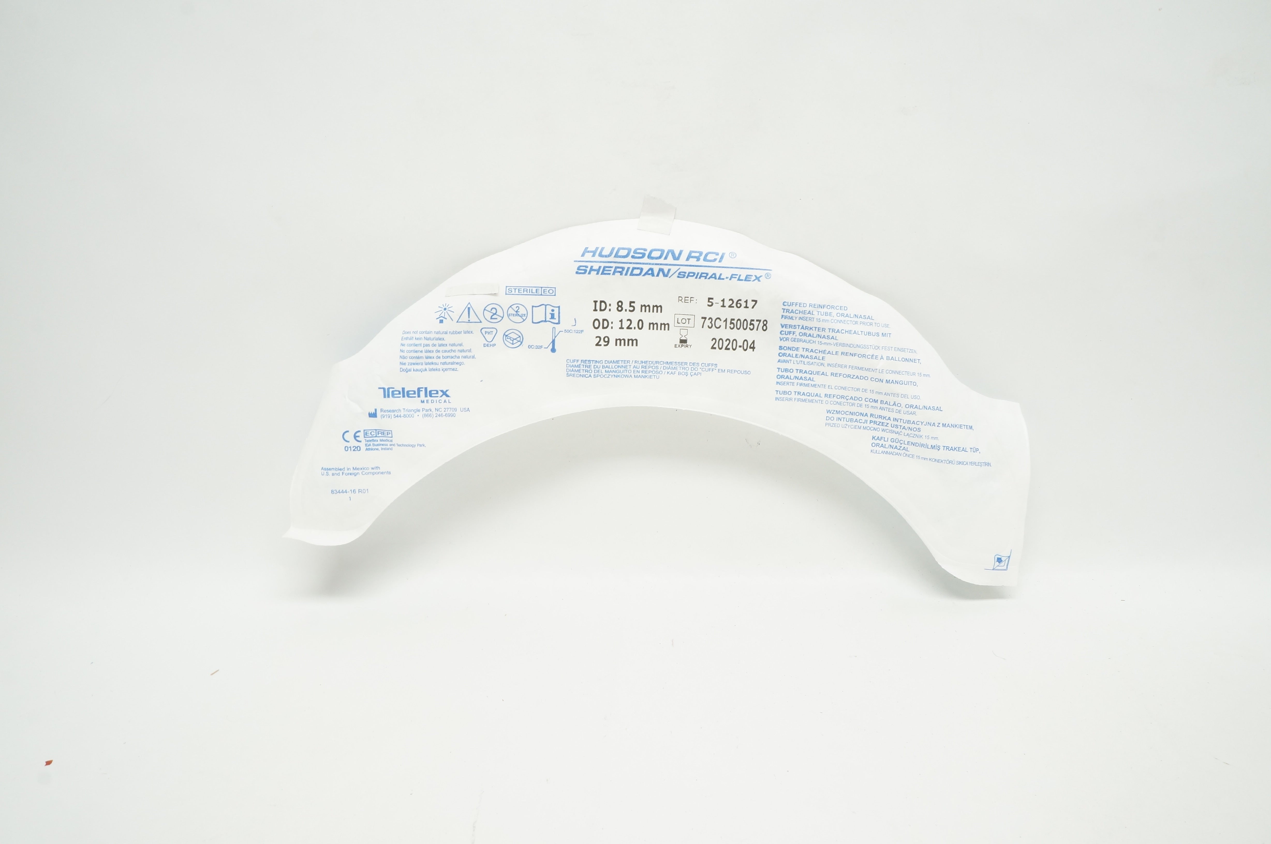 Teleflex 5-12617 Hudson RCI Sheridan Cuffed Tracheal Tube 8.5 ID x 12.0mm OD(x)