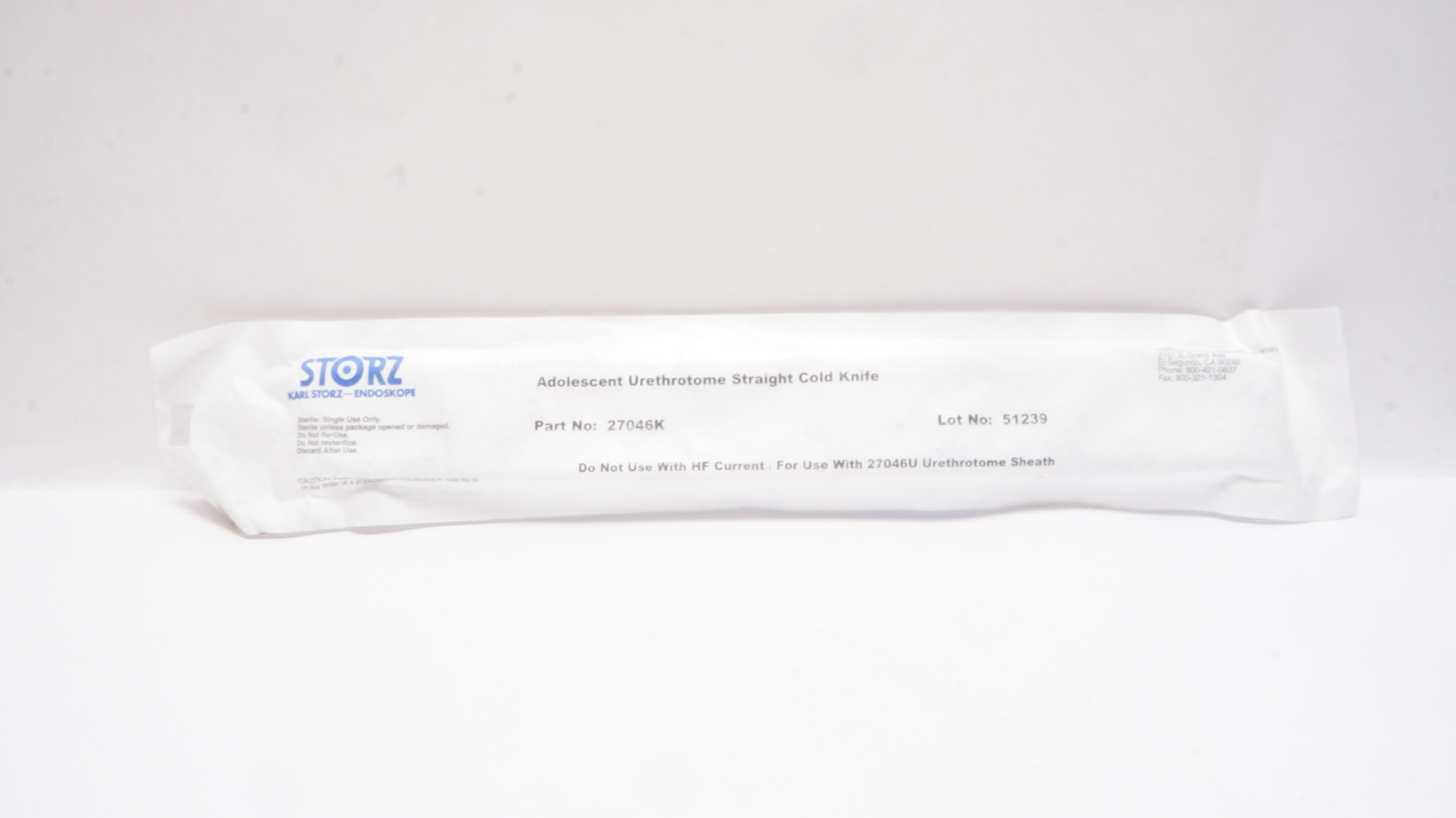 Karl Storz 27046K Adolescent Urethrotome Straight Cold Knife
