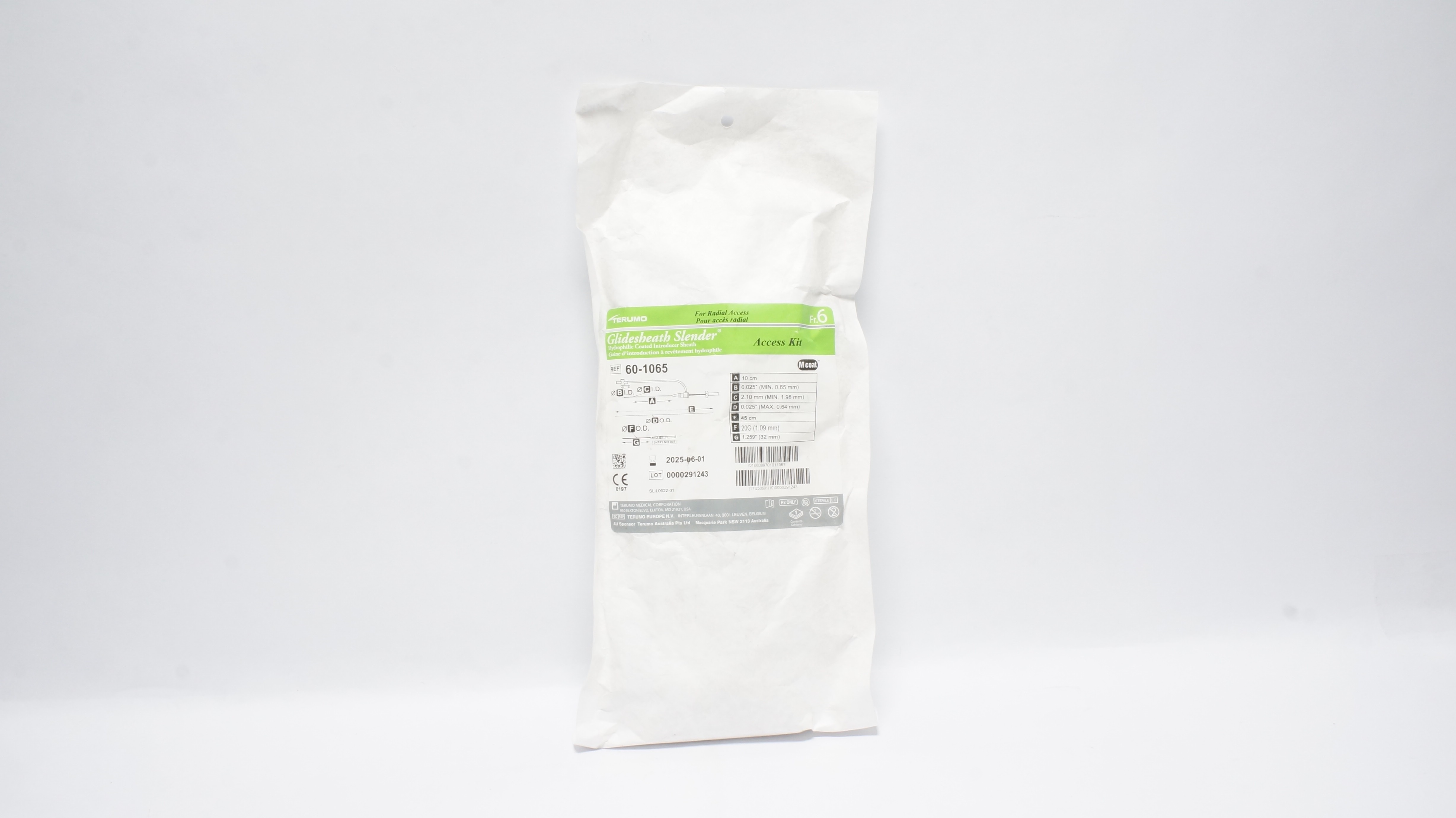 Terumo 60-1065 GLIDESHEATH SLENDER Introducer Sheath, Access-Kit 6Fr 10cm (x)