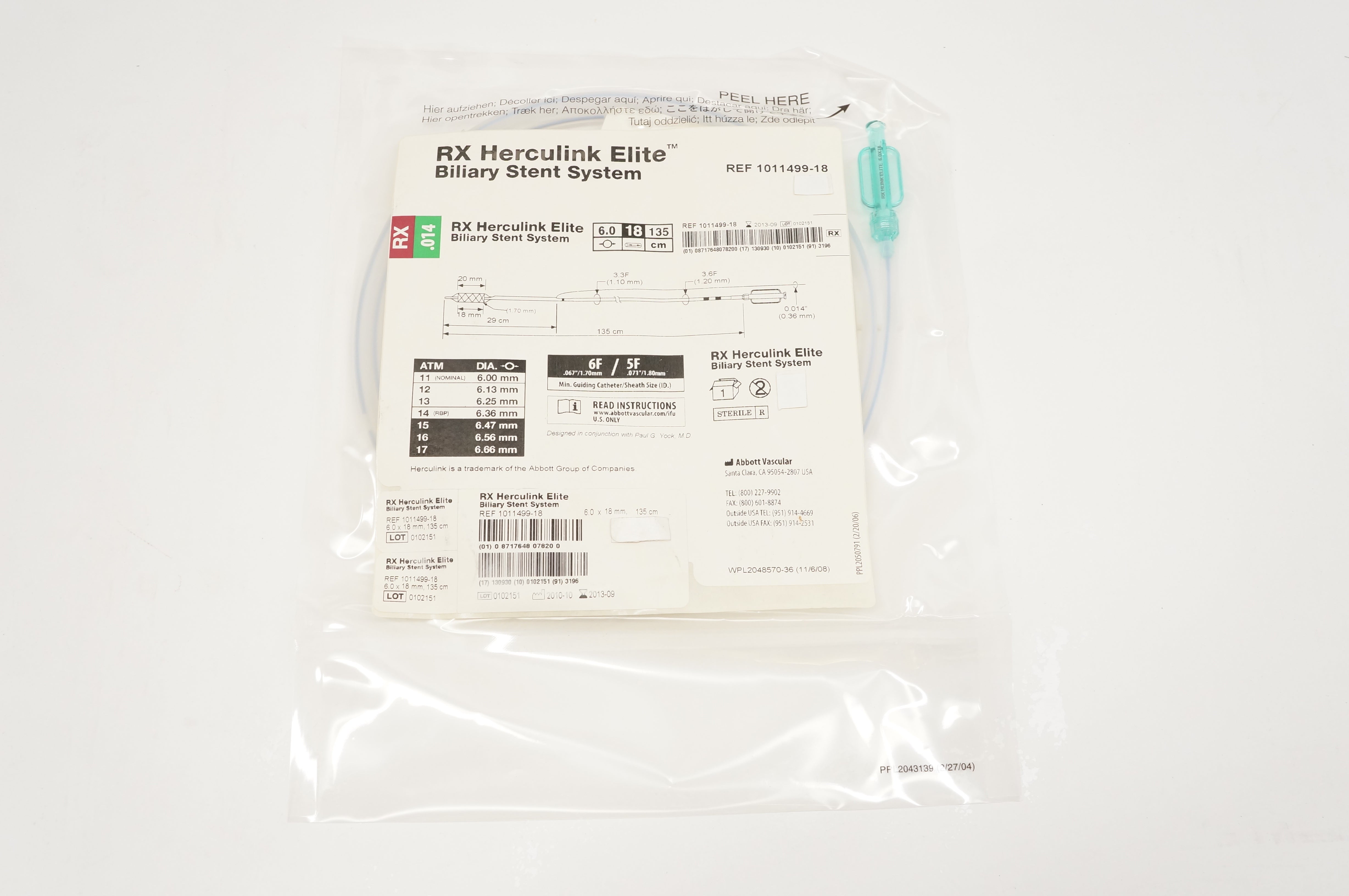 Abbott 1011499-18 RX Herculink Elite Biliary Stnt System 6 x 18mm, 135cm (x)